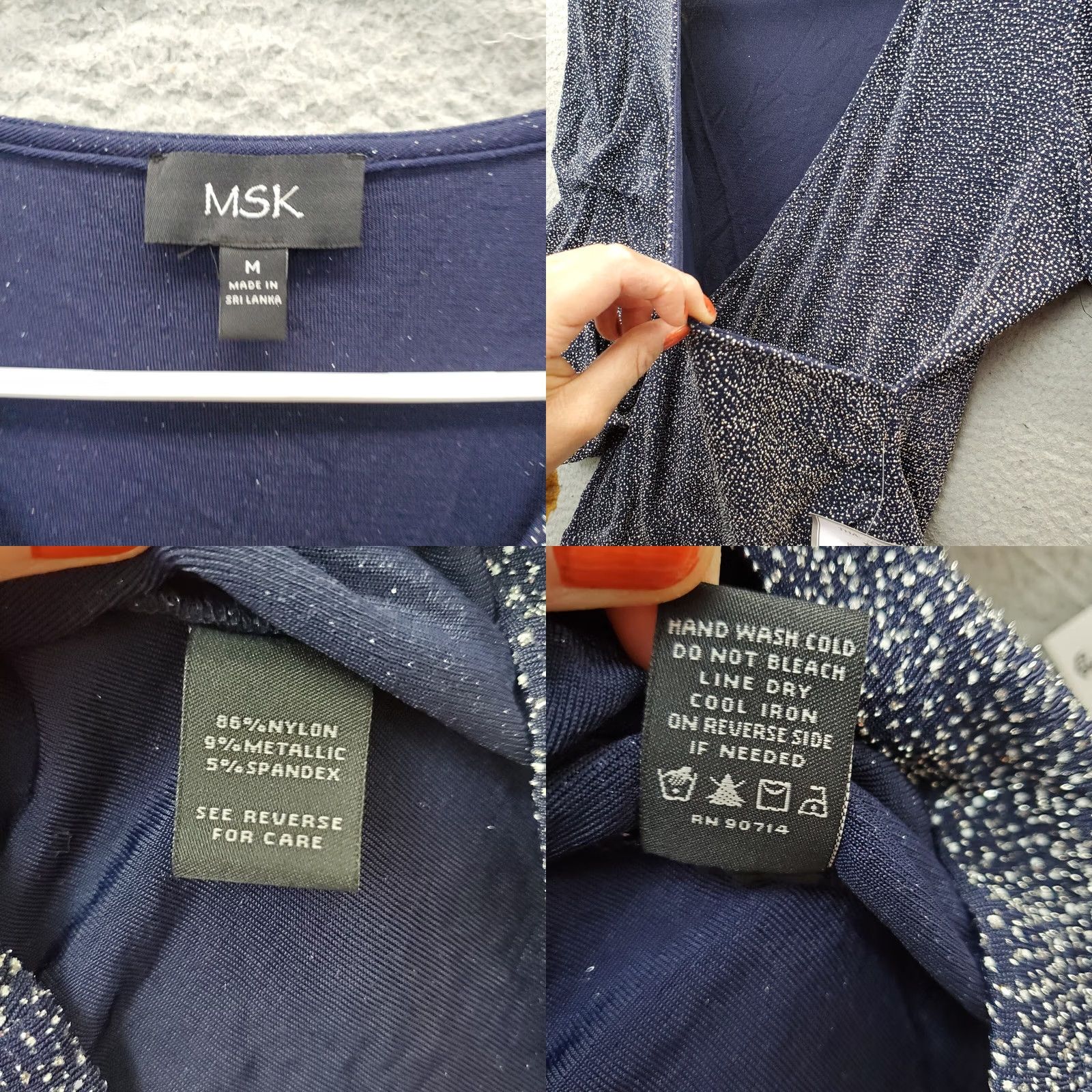 Vintage MSK Blouse Womens Medium Multi Metallic Pleated Fitted Sleeve Wrap V Neck Size M / US 6-8 / IT 42-44 - 8 Thumbnail