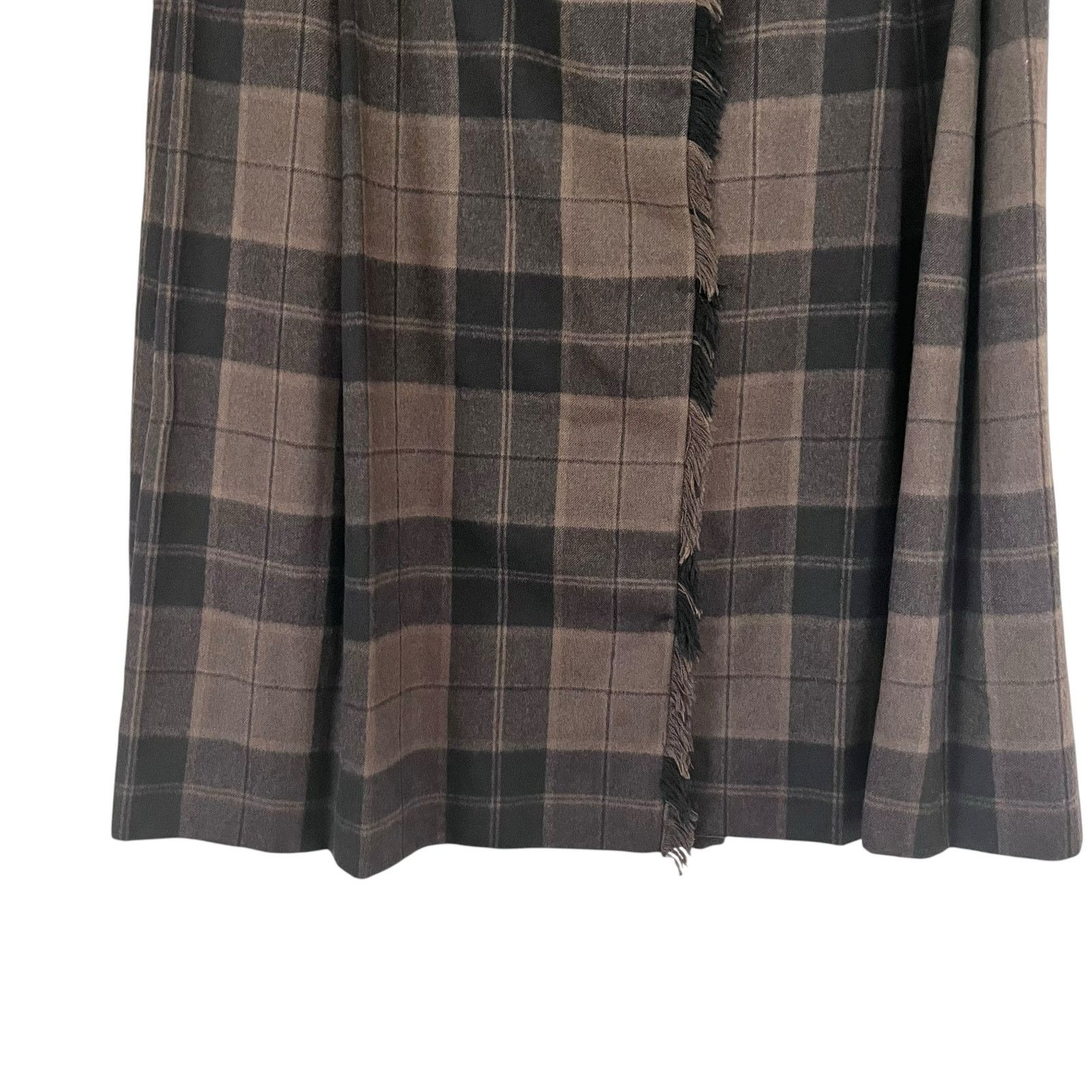 Escada Escada Brown Black Plaid Wool Leather Belt Midi Kilt Skirt Size 27" / US 4 / IT 40 - 4 Thumbnail