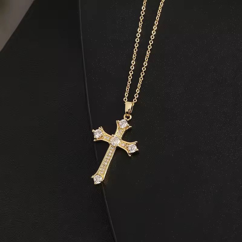 Jewelry Colorful Gold Cross Pendant Necklace | Vibrant Gems Size ONE SIZE - 2 Thumbnail