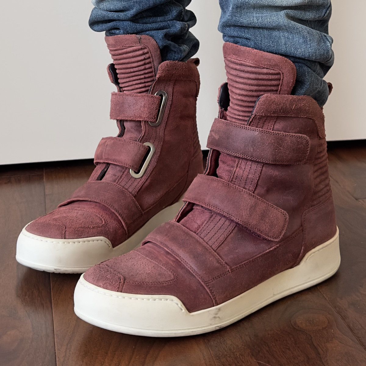 Balmain Balmain 2013 Red Waxed Suede High-Top Sneakers Size US 9 / EU 42 - 2 Thumbnail