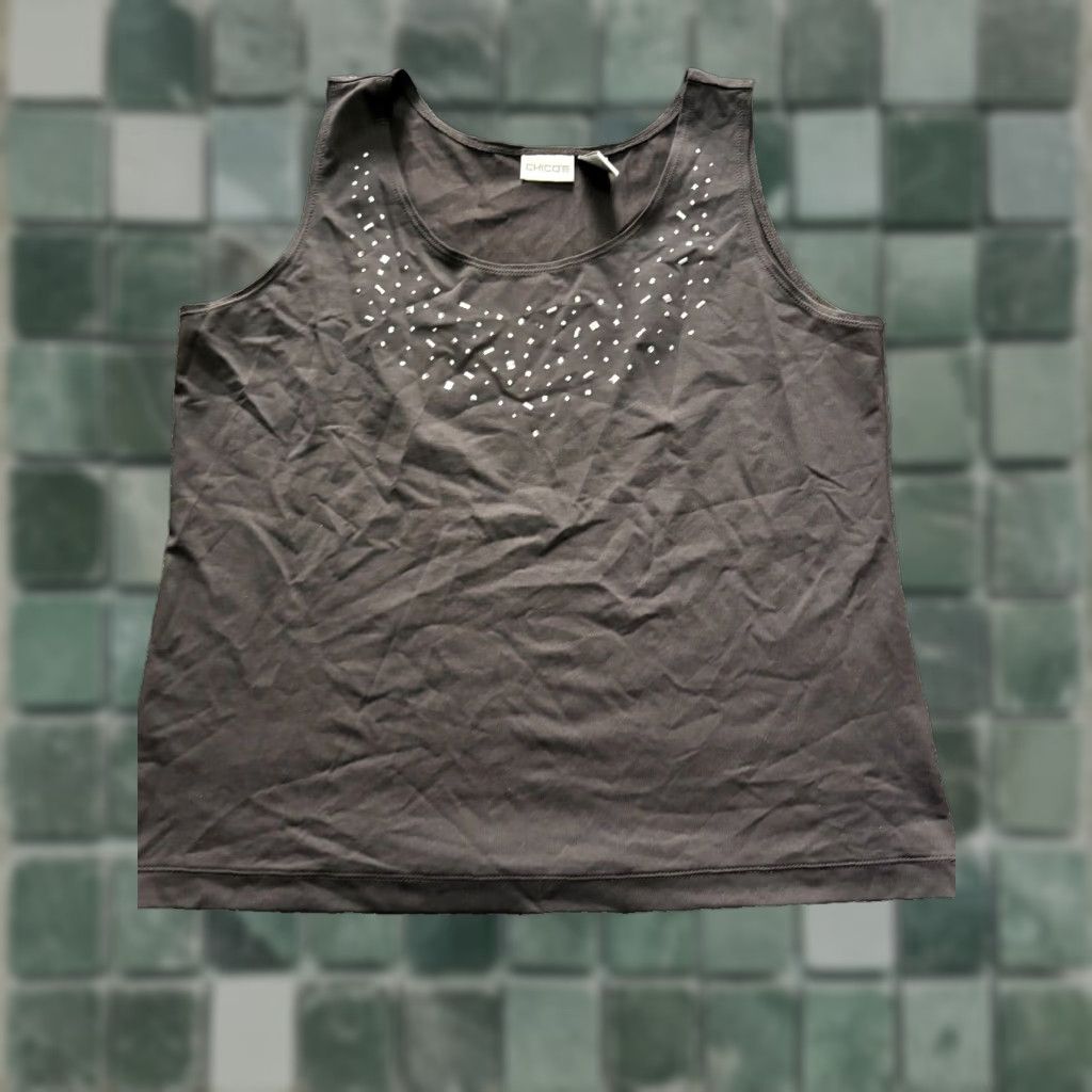 Vintage CHICOS Blouse Womens Size 3 Black Studs Sleeveless Nylon Spandex Size XS / US 0-2 / IT 36-38 - 1 Thumbnail