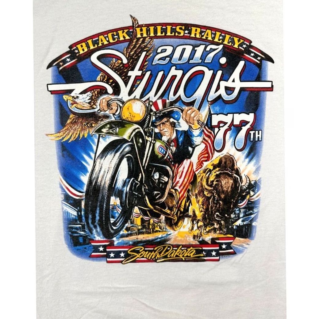 Gildan Gildan T-Shirt Mens Large White Ultra Cotton Black Hills Rally 2017 Tee Short Sleeve Crew Neck Breathable Easy Care Solid Vintage No Size US L / EU 52-54 / 3 - 5 Thumbnail