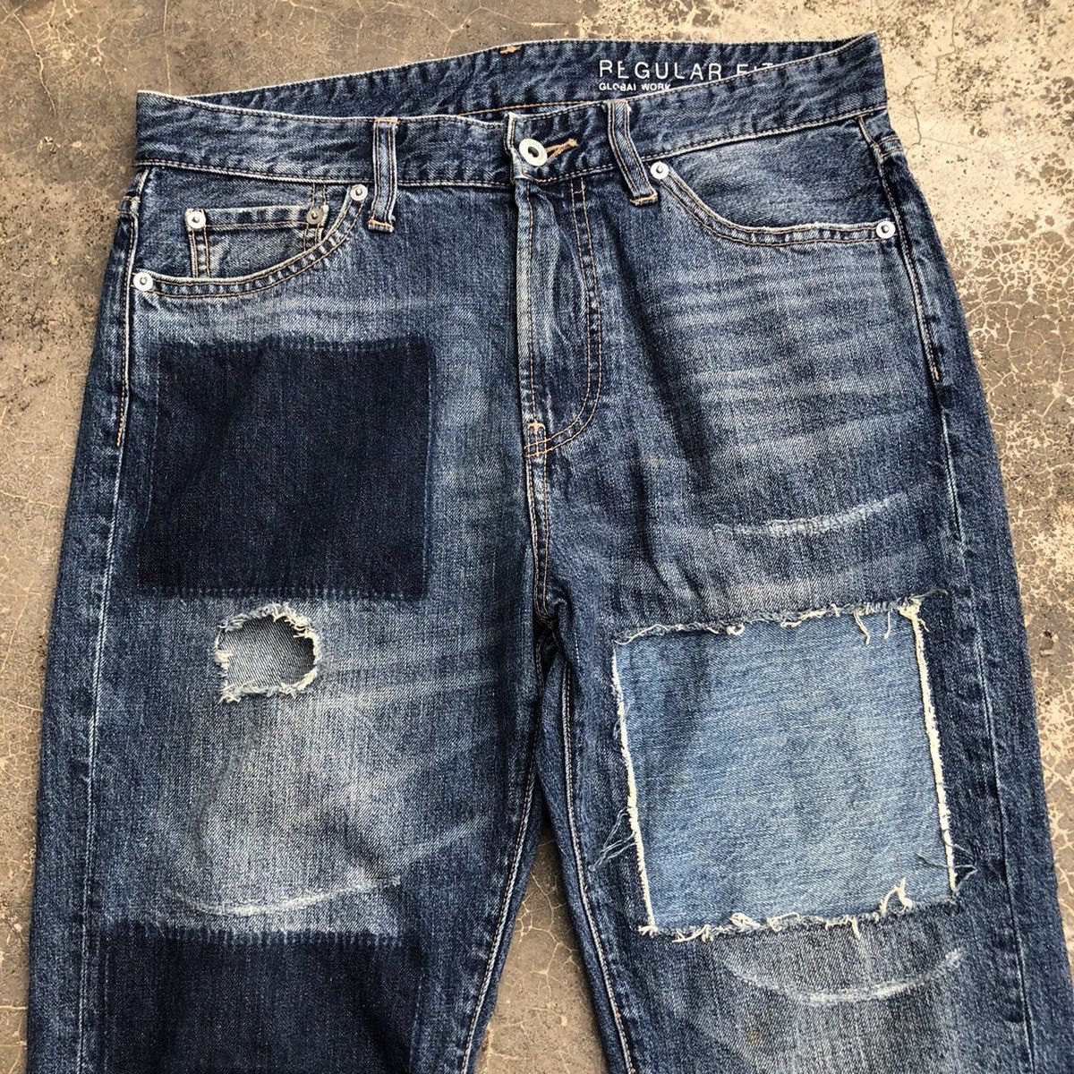 Global Work Vintage Global Work Jeans Faded Patchwork Denim Pants Size US 32 / EU 48 - 2 Thumbnail