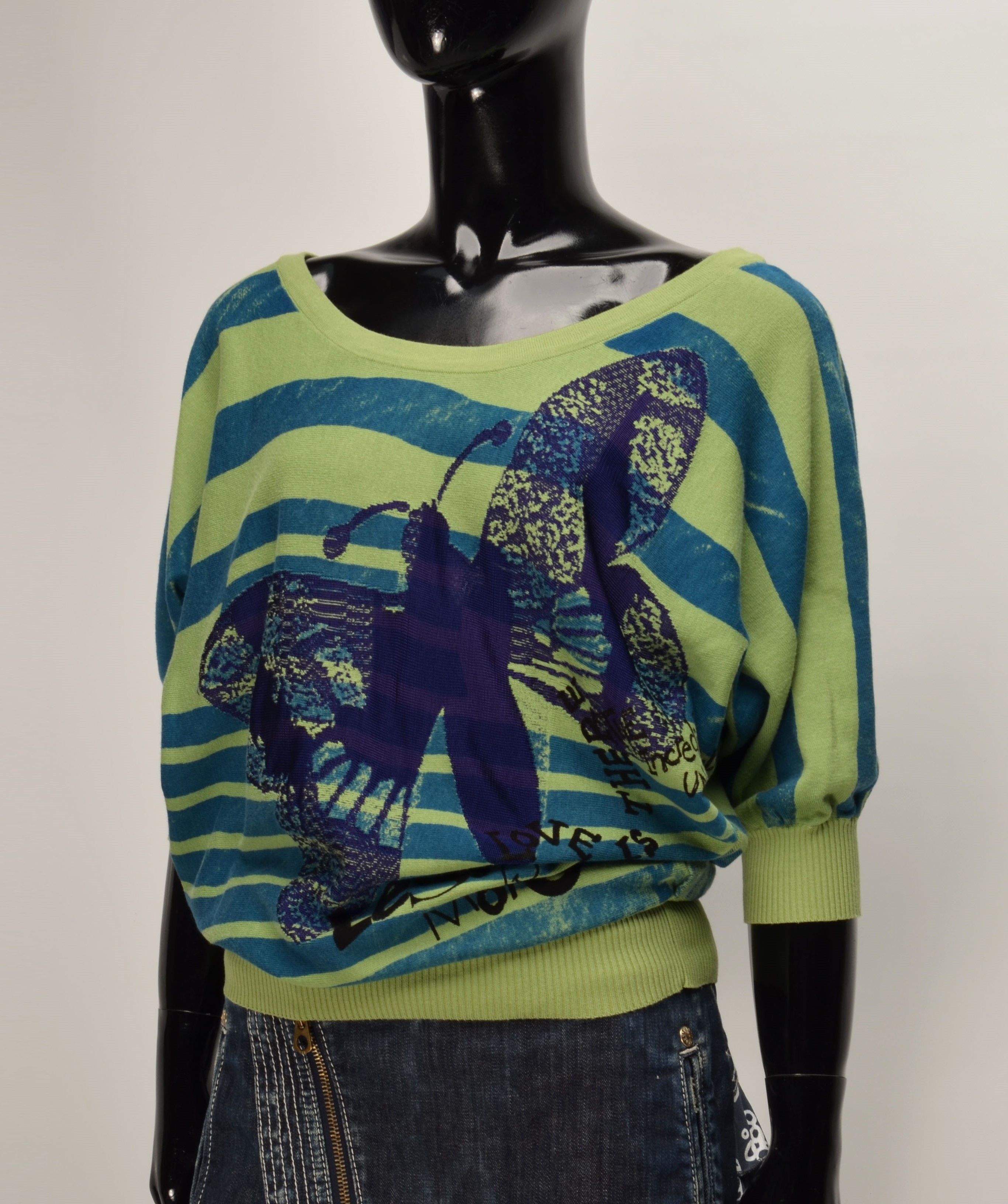 Designer Desigual Y2K Butterfly Multicolor 3/4 Sleeve Top Blouse Size S / US 4 / IT 40 - 2 Thumbnail
