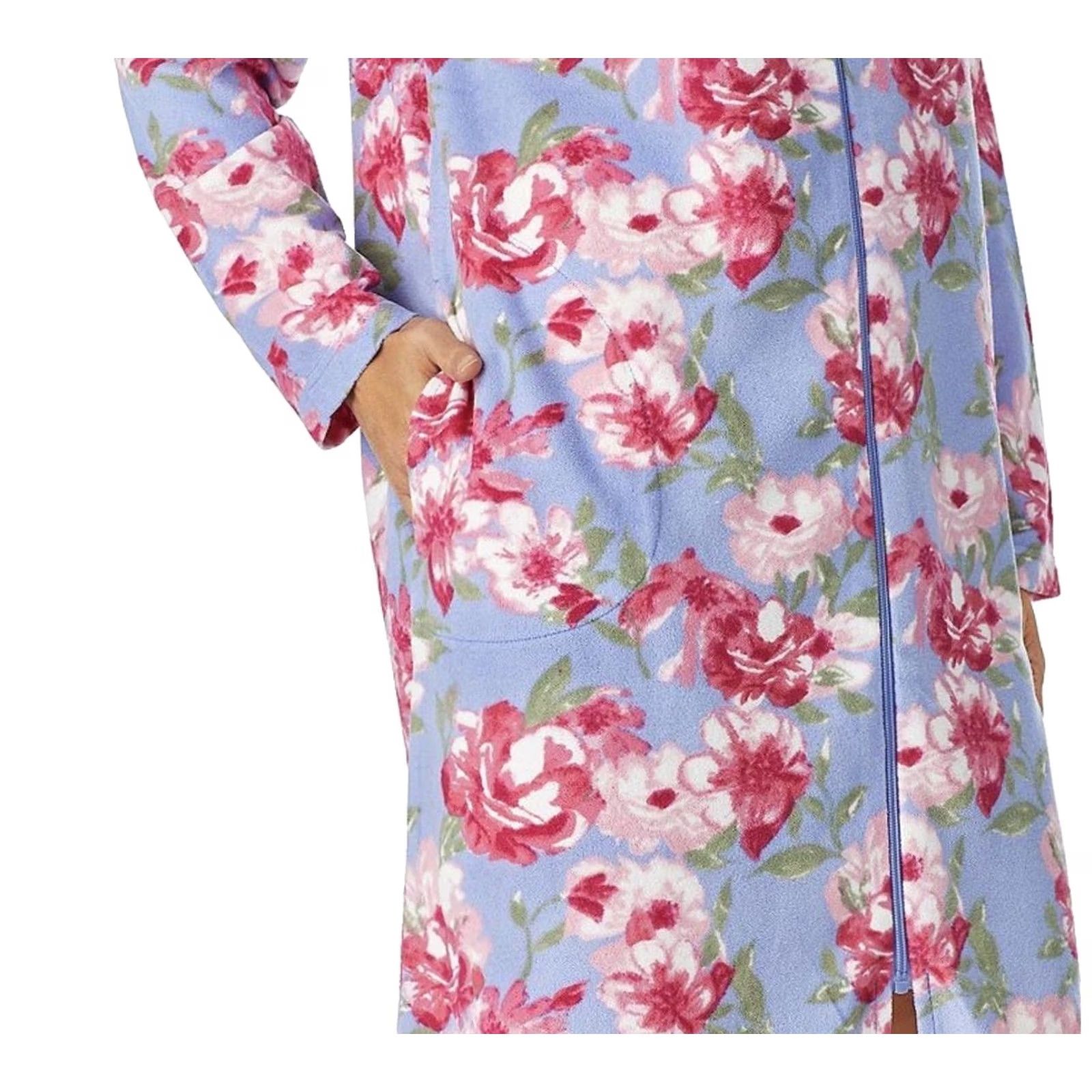 Vintage Stan Herman Robe Womens 3X Blue Floral Fleece Zip Front Long Sleeve Kaftan Size XXL / US 16-18 / IT 52-54 - 5 Thumbnail