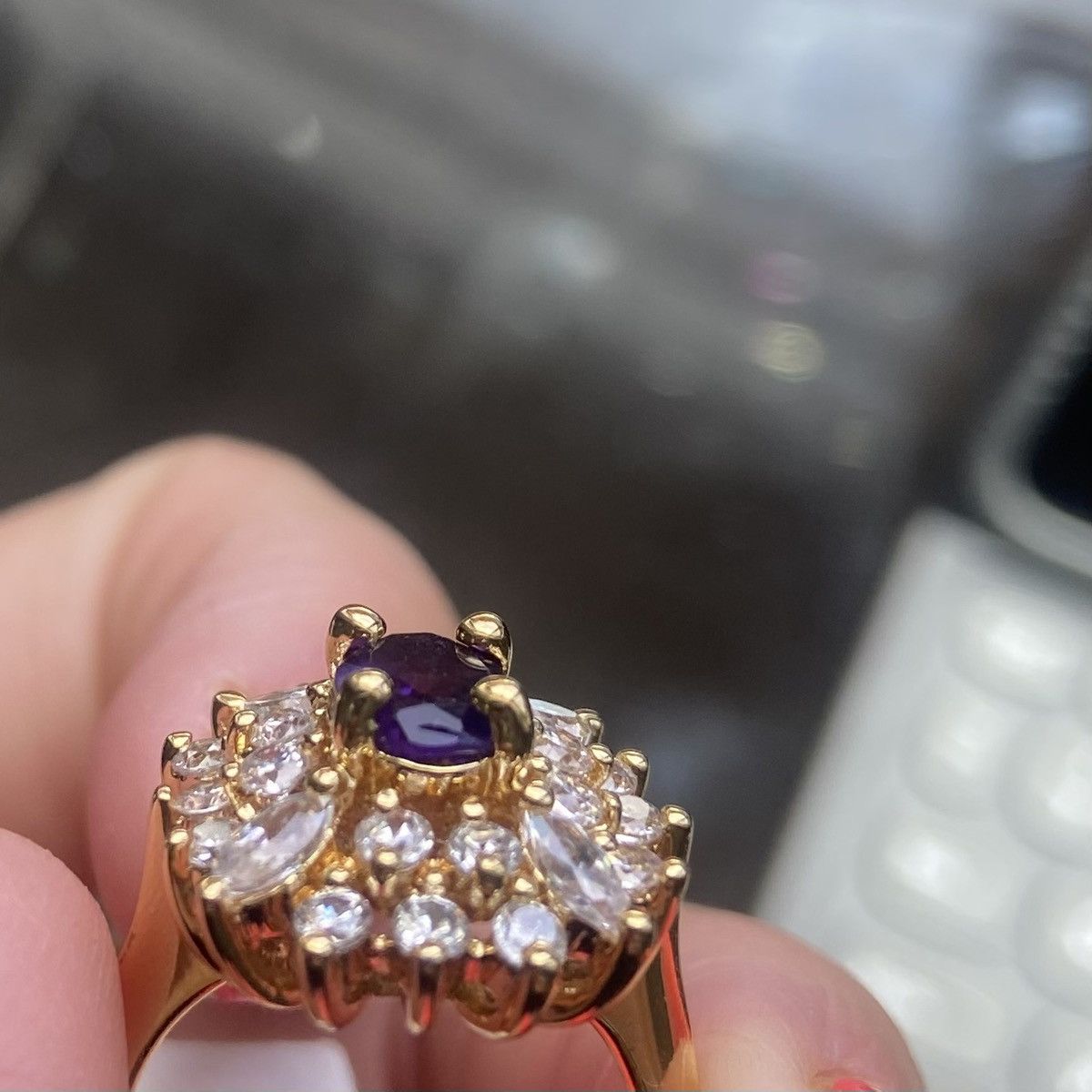 Other NWT Amethyst and Crystal Gold Tone Cocktail Ring | Size 6.5 Size ONE SIZE - 9 Thumbnail