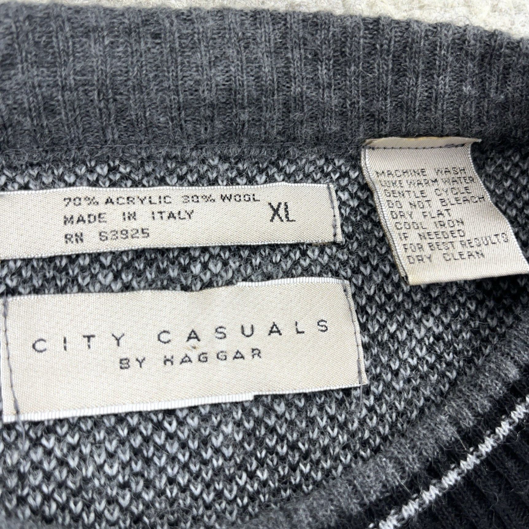 Vintage VINTAGE Grandpa Sweater Men XL Gray Wool Blend Geometric Knit 90s Y2K Cosby Hagger Pullover Crew Neck Mens Size US XL / EU 56 / 4 - 3 Thumbnail
