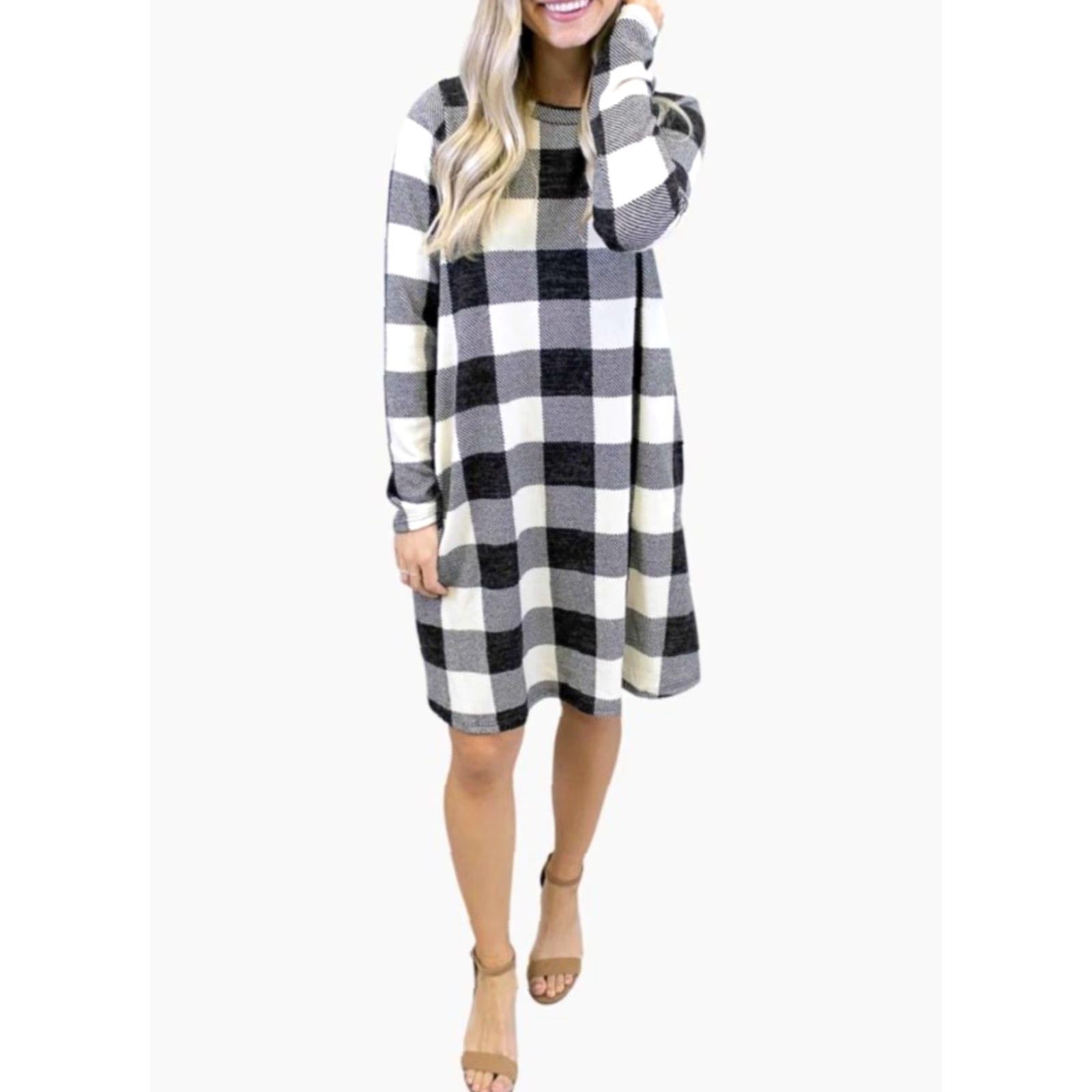 Vintage Cream & Sugar Dress Buffalo Plaid Long Sleeves 2 Pockets 40" Women's Size Medium A-Line Casual Vestment (If "Vestment" not allowed) Size M / US 6-8 / IT 42-44 - 2 Thumbnail