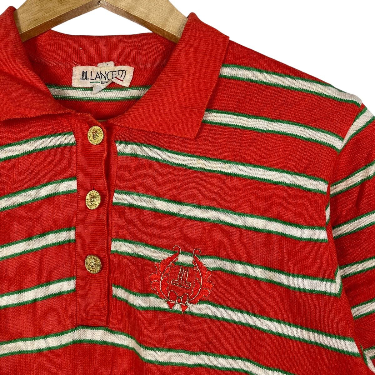 Vintage Vintage 80s Lancetti Sport Stripe Knitwear Polo Jumper Size US M / EU 48-50 / 2 - 3 Thumbnail