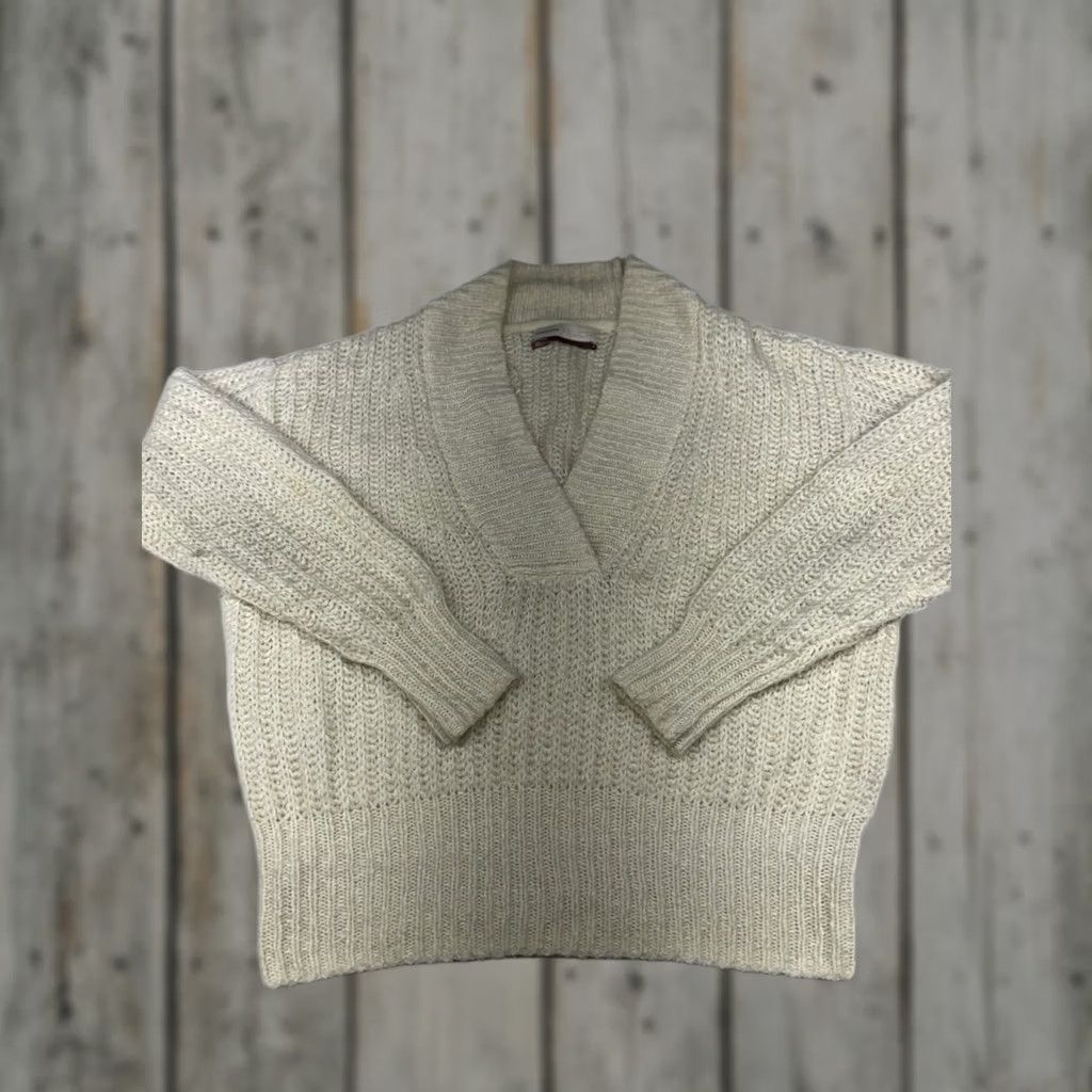 Anthropologie Anthropologie Pilcro Marla V-Neck Sweater Knit Women’s Size S Ivory Oversized Pullover Dolman Sleeve Size S / US 4 / IT 40 - 1 Thumbnail