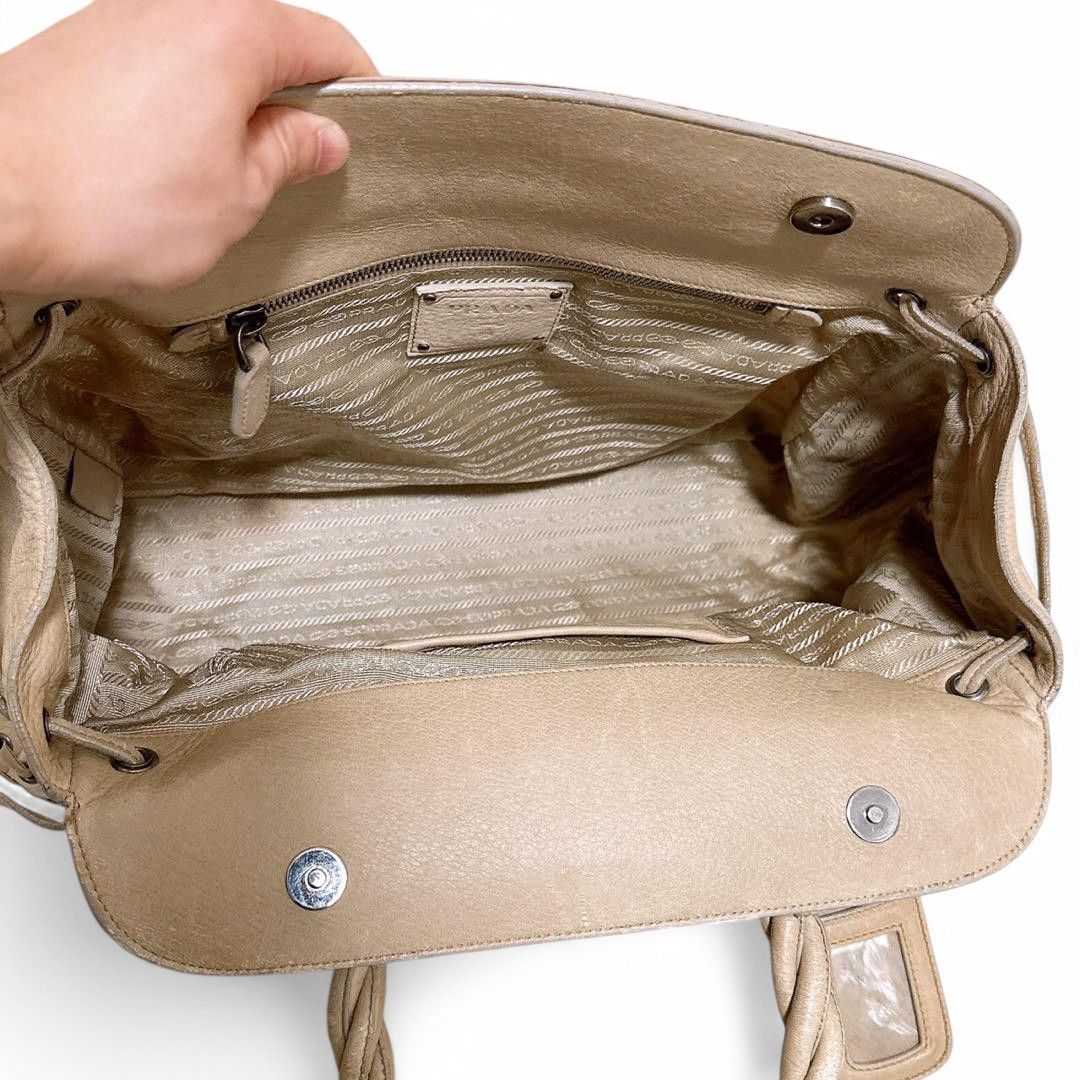 Prada Prada - Handbag Beige Leather Shoulder Bag Triangle Logo Size ONE SIZE - 7 Thumbnail