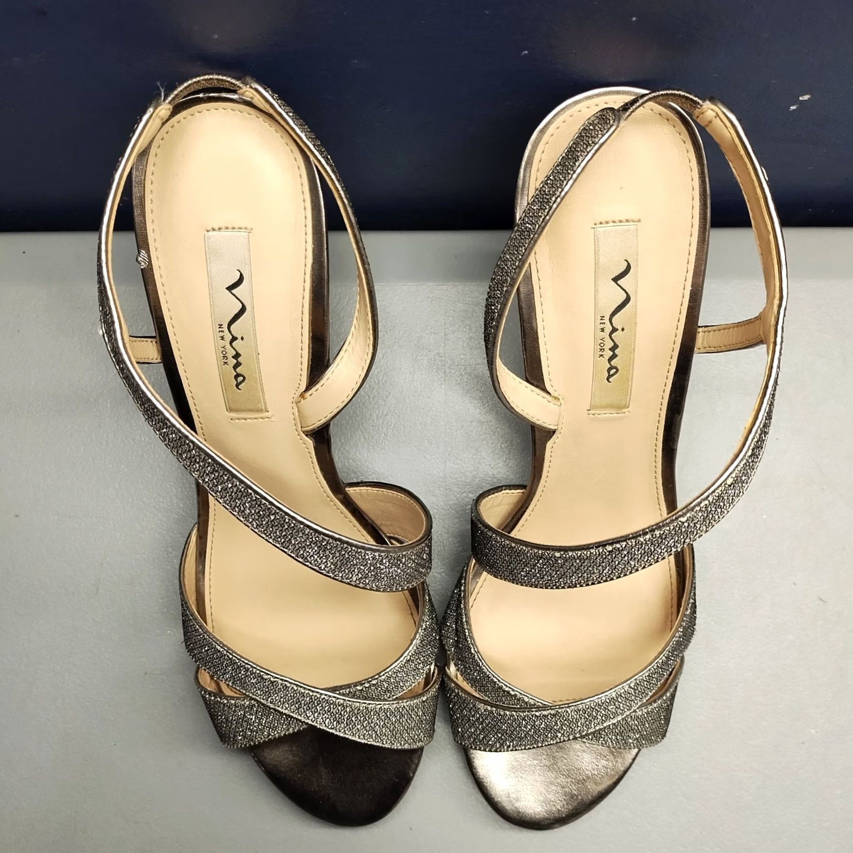 Vintage Nina New York Slingback Sandals Womens 9.5M Gray Metallic Stiletto Heels Slip On Size US 10 / IT 40 - 6 Thumbnail