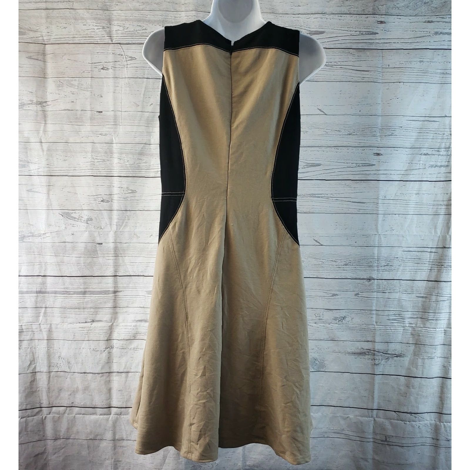 Ann Taylor Ann Taylor Womens Dress Sz 6 Black Tan Sleeveless Rayon Blend Size M / US 6-8 / IT 42-44 - 3 Thumbnail