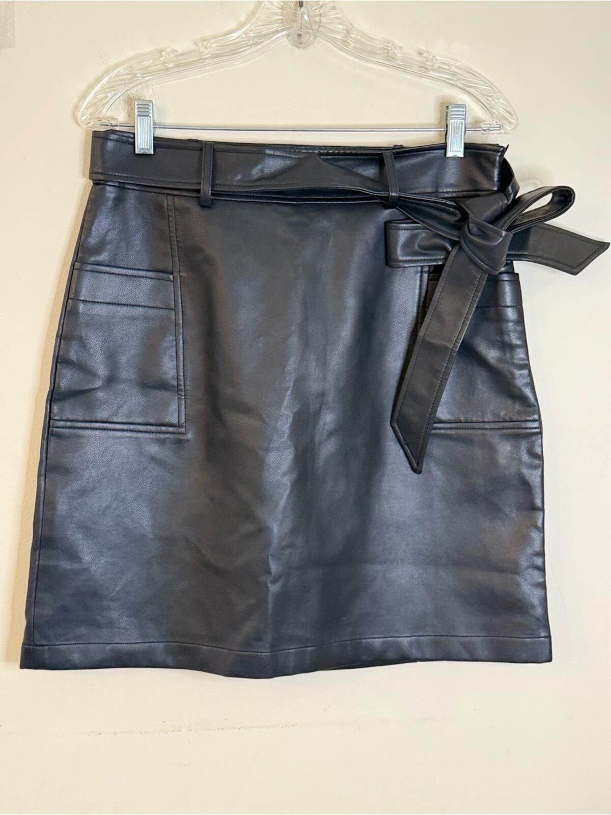 Other Bagatelle black faux leather mini skirt pockets & bow SZ M Size 32" / US 10 / IT 46 - 1 Thumbnail