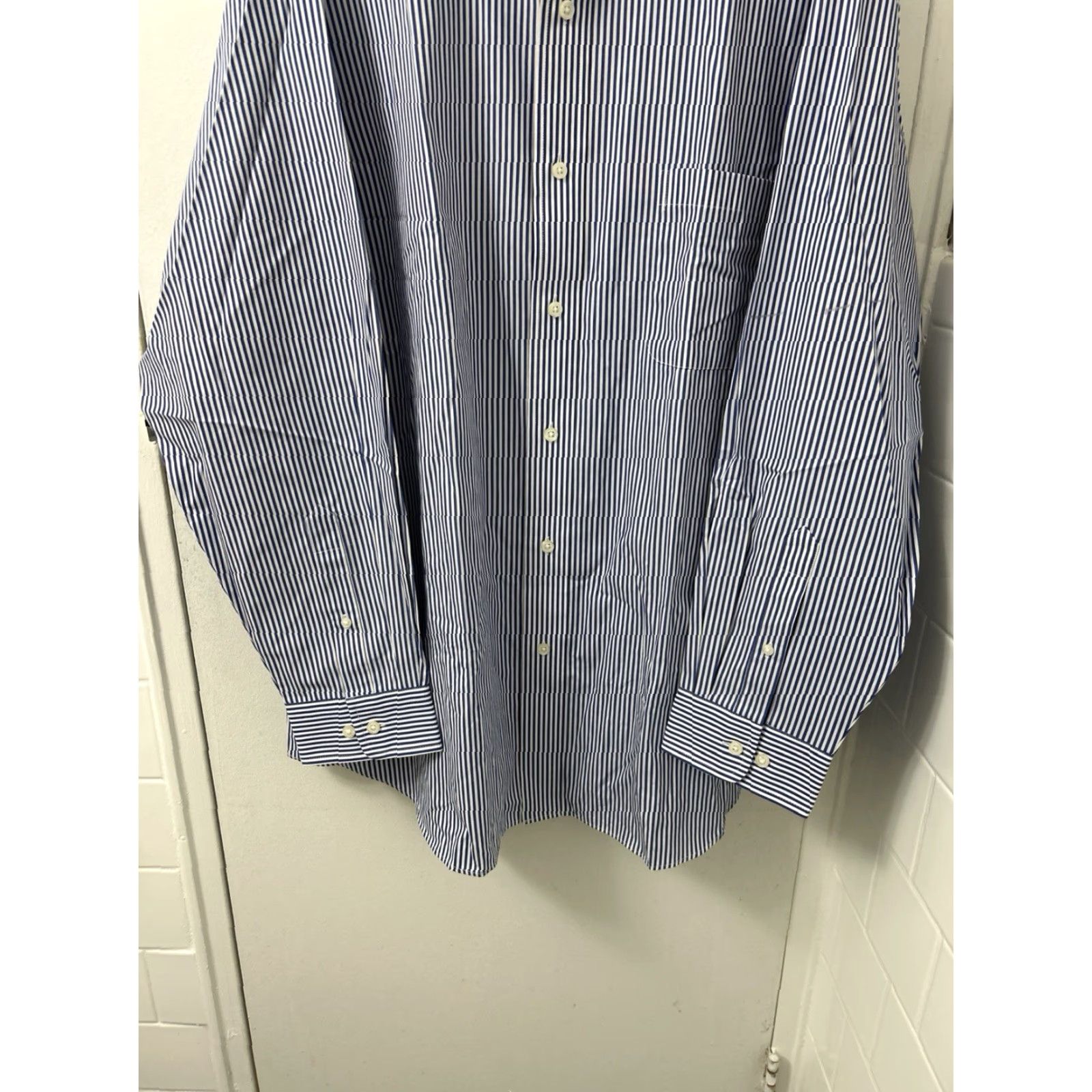 Croft & Barrow Croft & Barrow Shirt Mens 18.5 Blue White Striped Oxford Classic Fit L/S Button-Down Collar Barrel Cuff Size US XXL / EU 58 / 5 - 3 Thumbnail