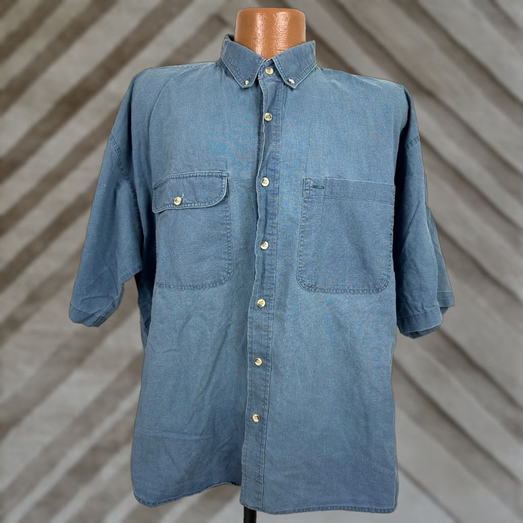 Vintage VINTAGE Blueprint Shirt Men XL Button-Up 90s Grunge Cotton Blue Short Sleeve - Casual Workwear Mens Size US XL / EU 56 / 4 - 1 Thumbnail