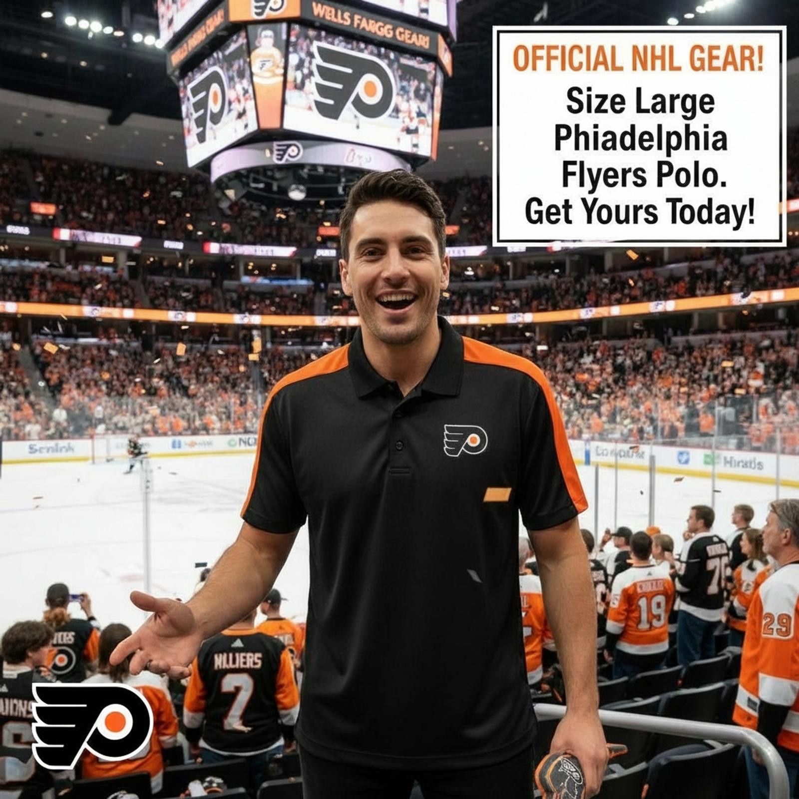 NHL Official Philadelphia Flyers Polo Shirt Size Large Size ONE SIZE - 2 Thumbnail