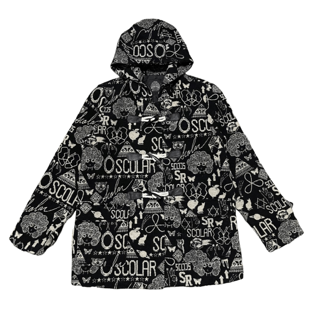 image of Archival Clothing x Avant Garde Vintage Scolar Japanese Wool Coat All Overprint Jacket in Black (Si