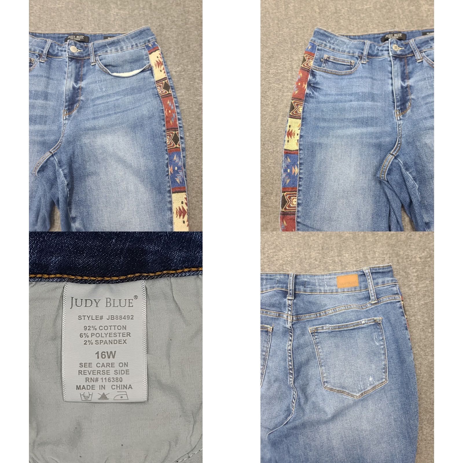 Vintage Judy Blue Jeans 16W Womens Relaxed Fit Aztec Southwestern Print Trim High Rise Jeans Size 38" / US 16 / IT 52 - 8 Thumbnail