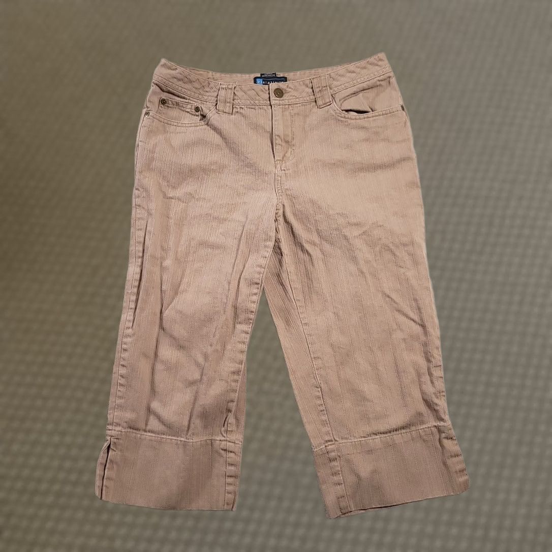 Vintage Relativity Womens Capri Pants Beige Cotton Cropped Trouser Size 6P Casual Size 28" / US 6 / IT 42 - 1 Thumbnail