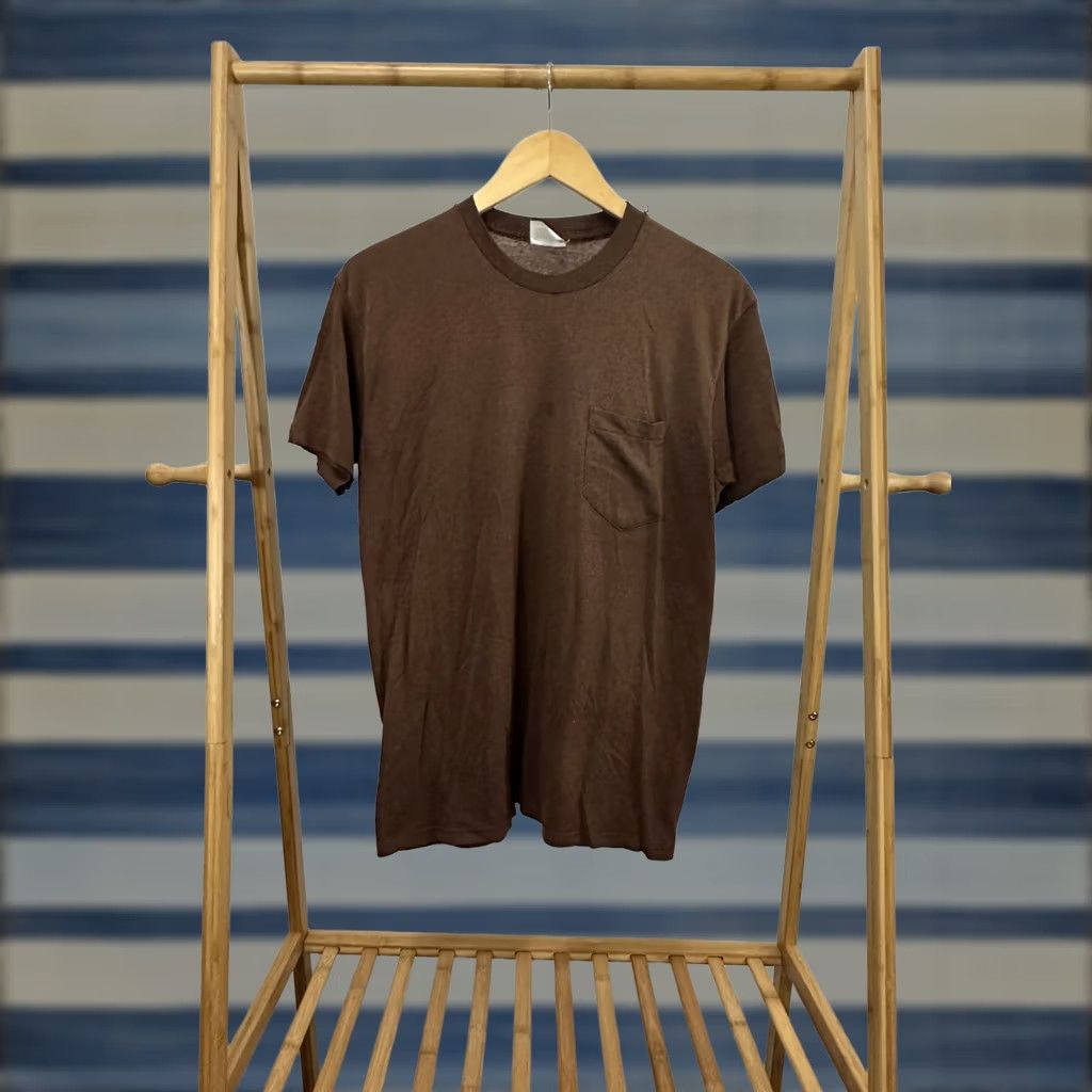 Vintage VTG 80s Paper Thin Selvedge Front Pocket Single Stitch Blank Brown T-Shirt XL Mens Size US XL / EU 56 / 4 - 1 Thumbnail