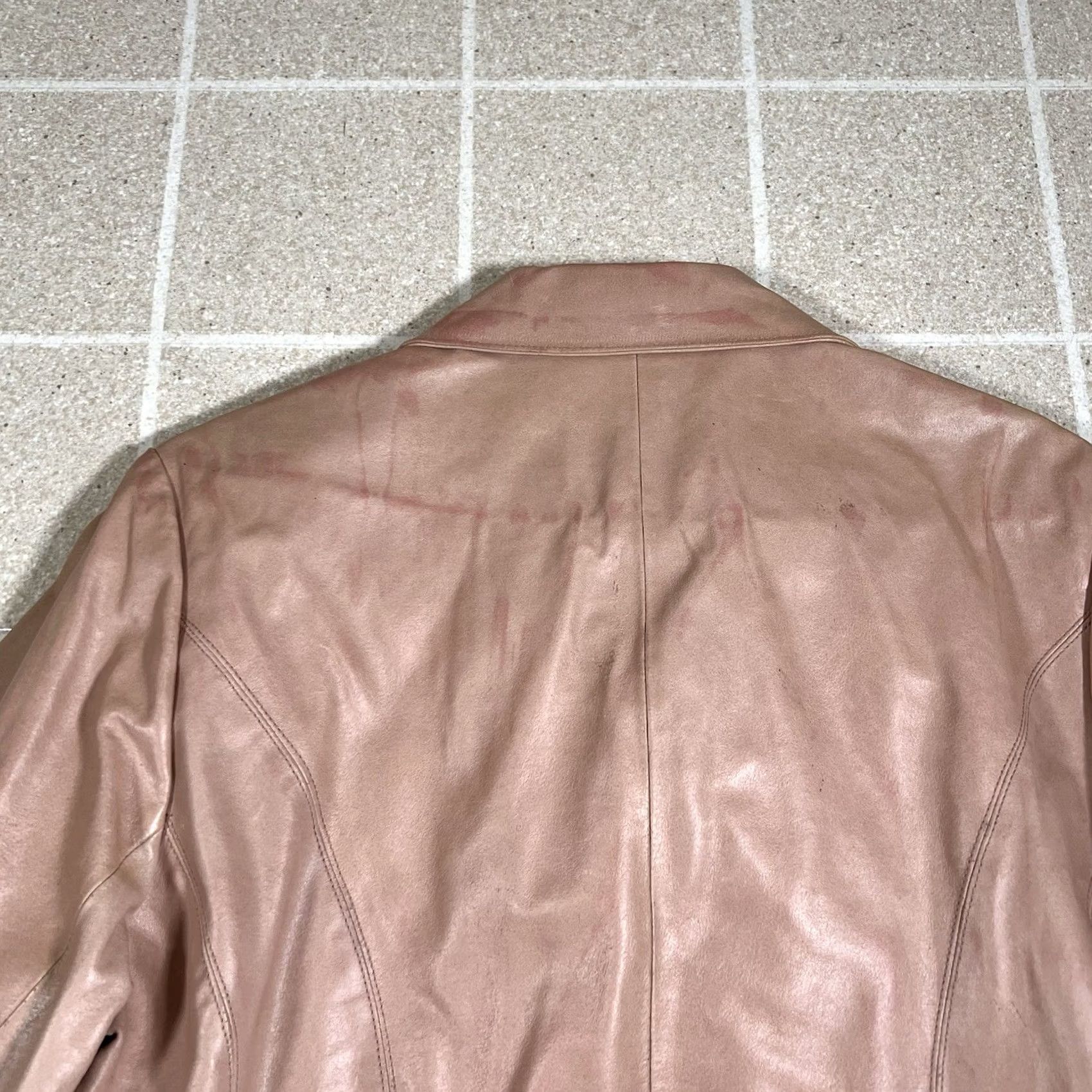 Wilson VINTAGE Wilson Maxima Jacket Womens XL Pink Beige Biker Full Zip Leather 90s Size XL / US 12-14 / IT 48-50 - 4 Thumbnail