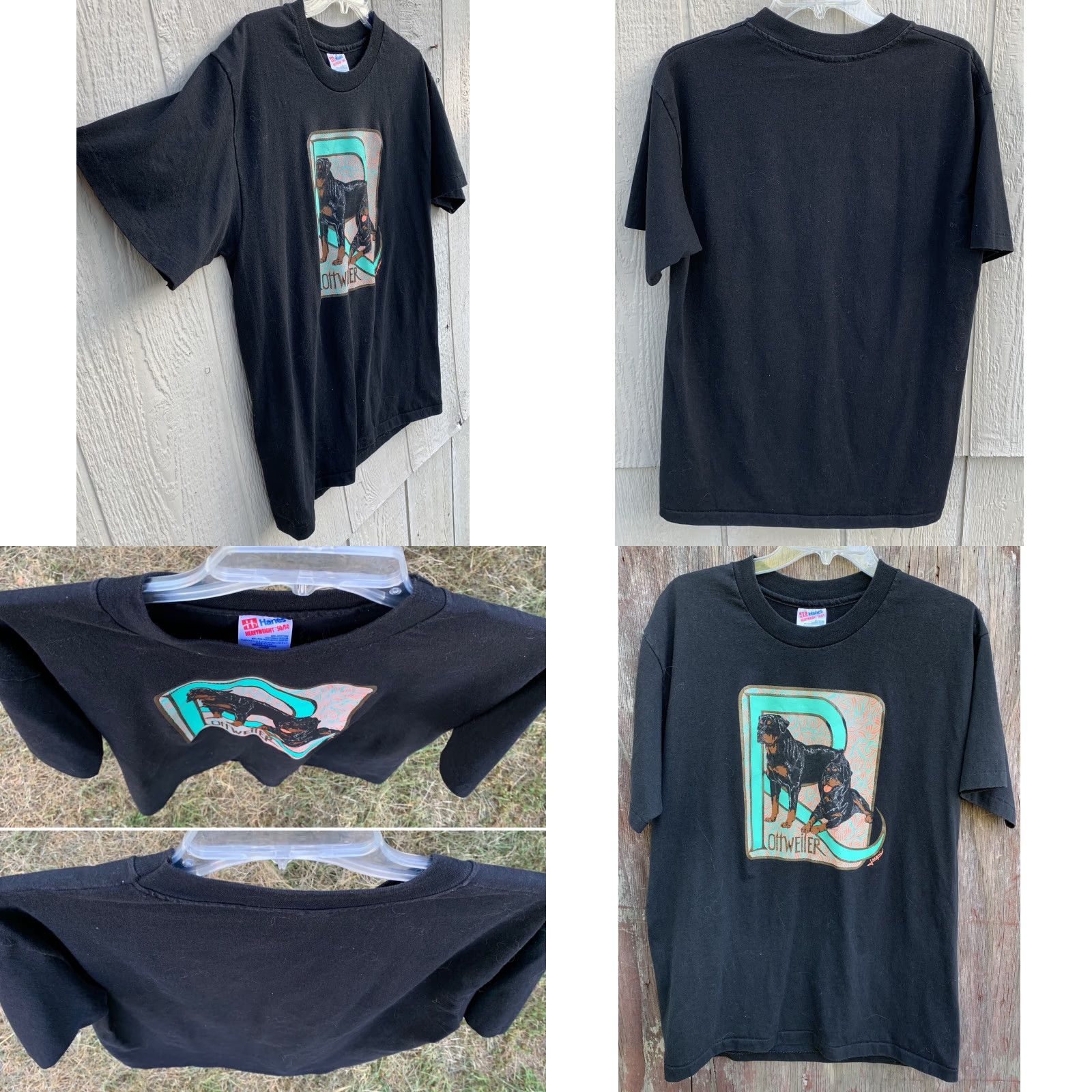 Cottweiler VINTAGE Rottweiler Dog T Shirt 90s 1990s Hanes Heavyweight 50/50 Mens L Black Short Sleeve Crew Neck Dog Graphic Print Clothing Size US L / EU 52-54 / 3 - 8 Thumbnail