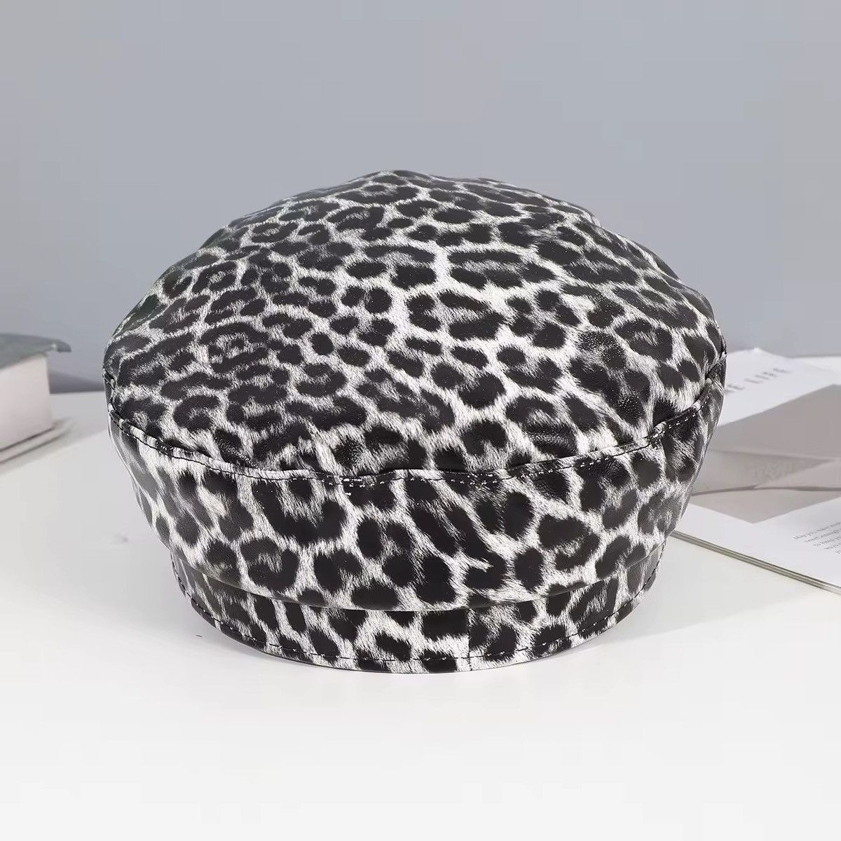Other Leopard Gothic Punk PU Leather Trendy Y2k Hat Beret Size ONE SIZE - 4 Thumbnail