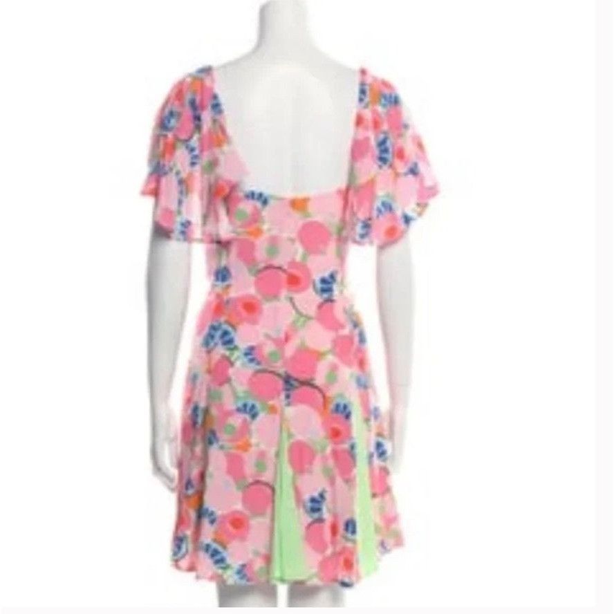 Staud NWT Staud Chiquita Dress 0 Flutter Peach Multi Pleated Flora Size XS / US 0-2 / IT 36-38 - 4 Thumbnail