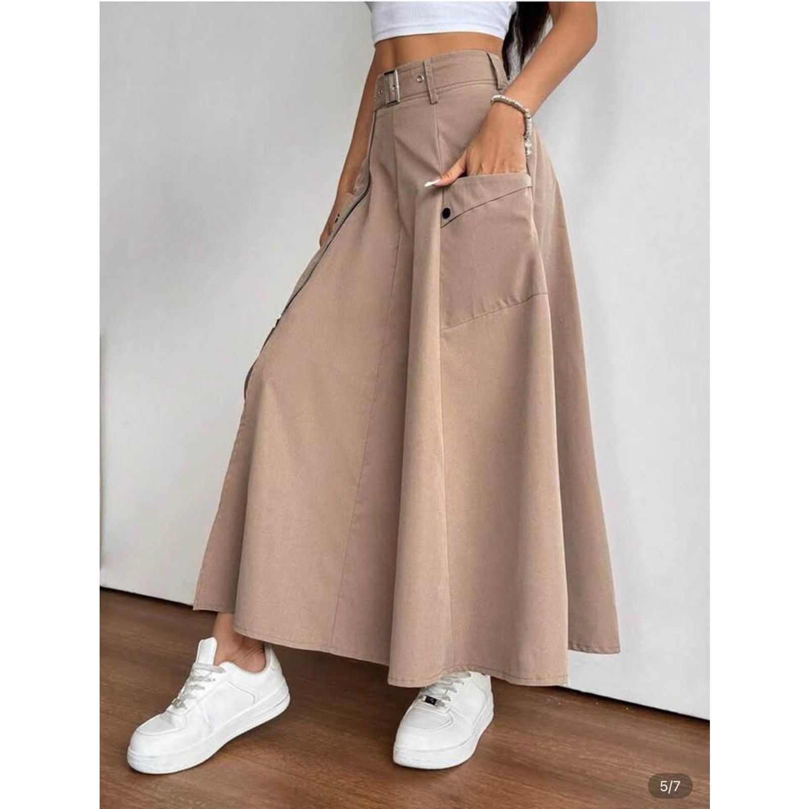New Khaki Minimalist Long A-line skirt size S