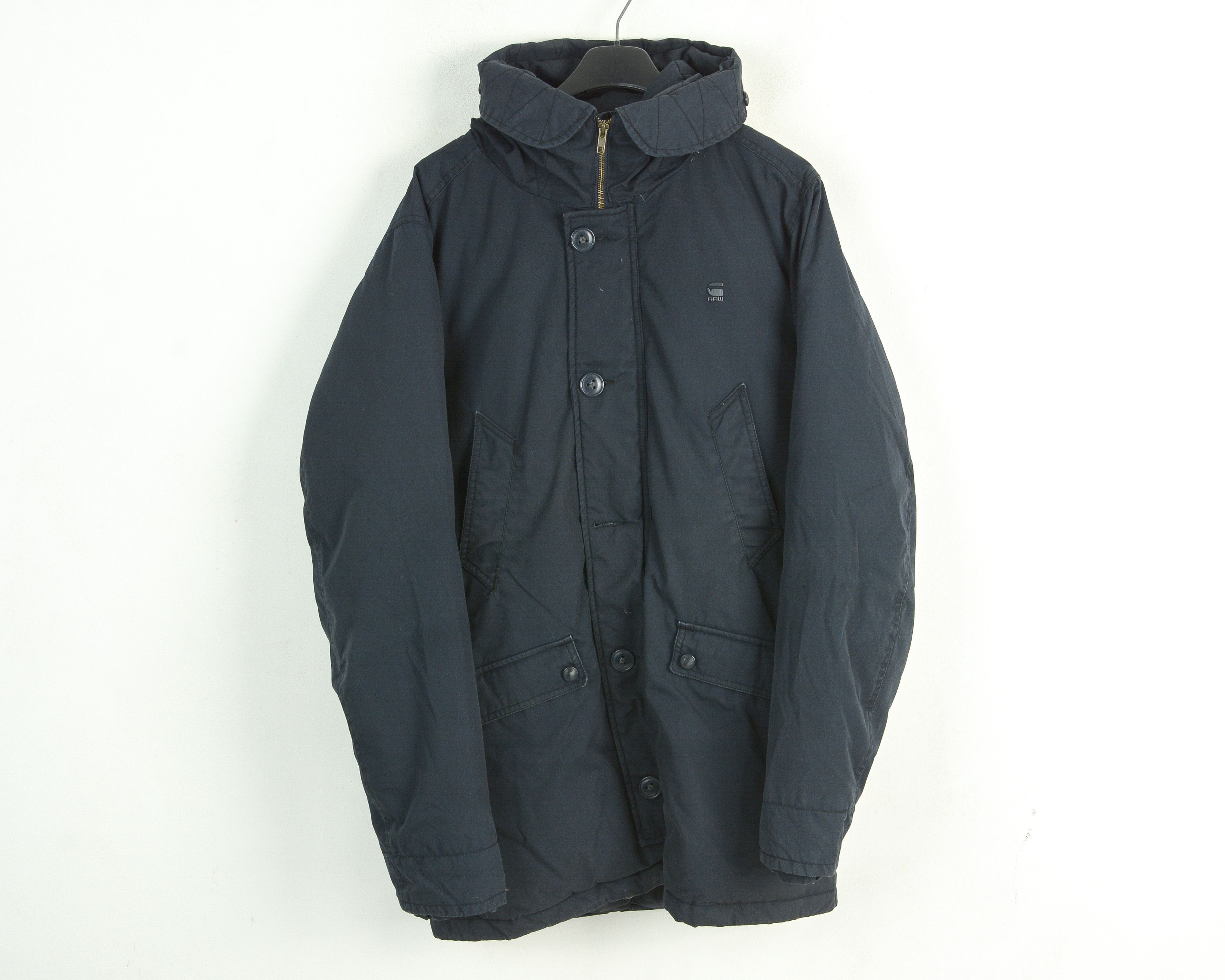 G-Star Hooded Parka Jacket Coat L Polyester Cotton Blue Zip Button Size US L / EU 52-54 / 3 - 1 Thumbnail