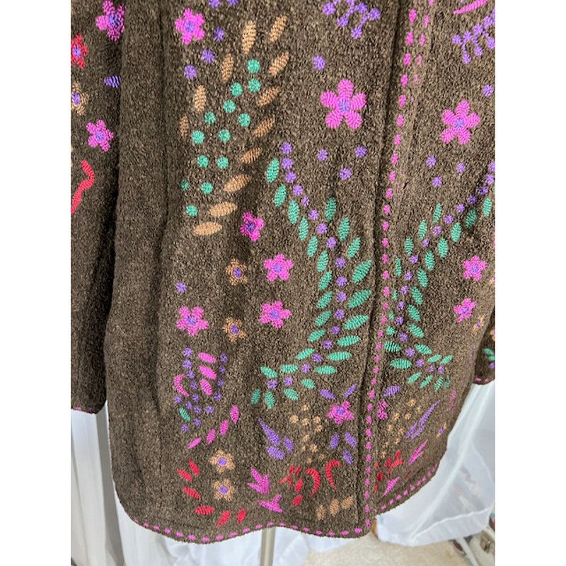 Vintage sweater coat embroidered Linea Louis Dellolio brown purple Size US XL / EU 56 / 4 - 5 Thumbnail