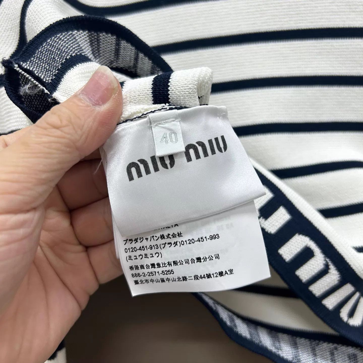 Miu Miu MIU MIU Blue/White Striped Knit LS Hem Logo 40 New w/tags Size S / US 4 / IT 40 - 4 Thumbnail