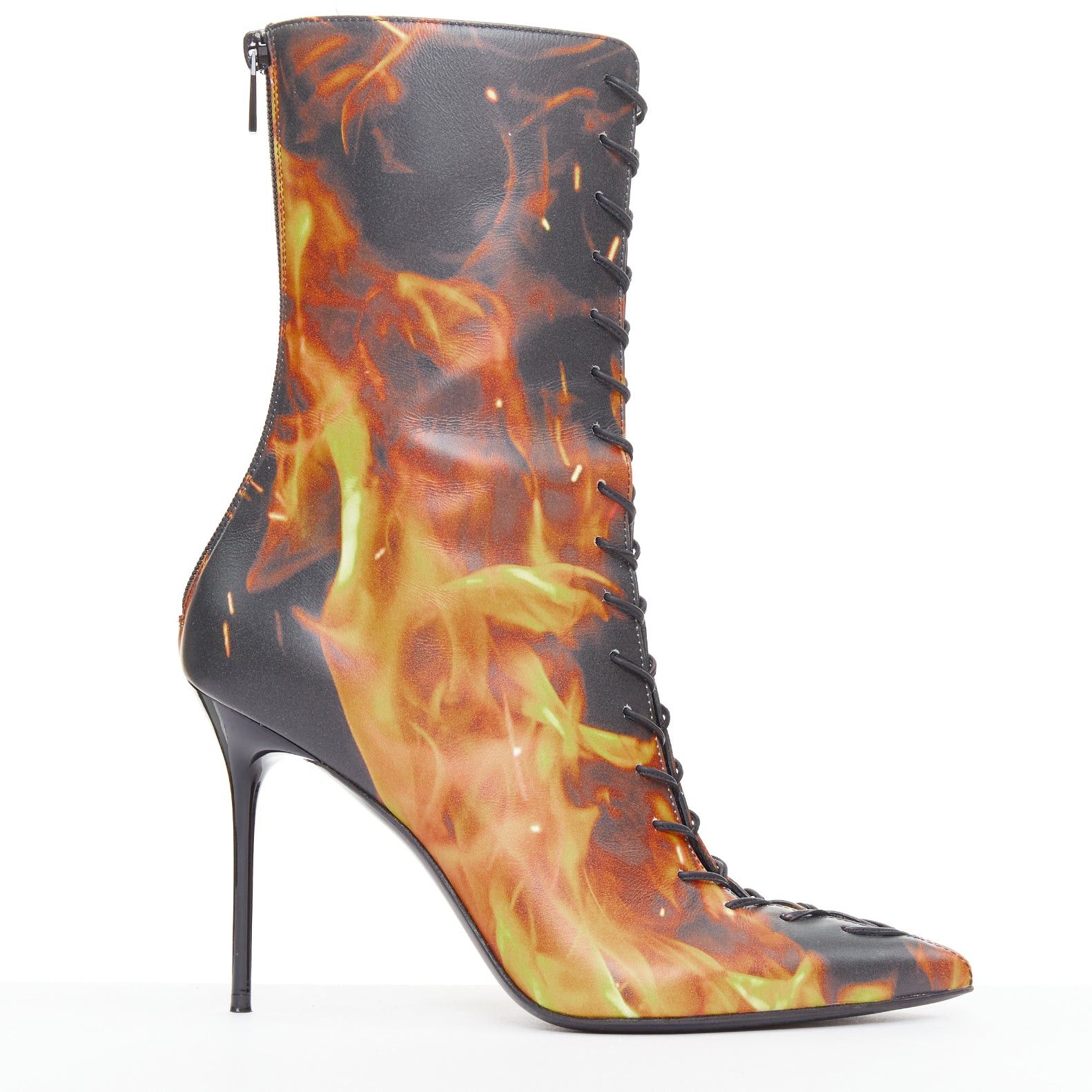 Balmain rare BALMAIN Uria black orange burning flame fire corset lace boots EU39 Size US 9 / IT 39 - 1 Thumbnail