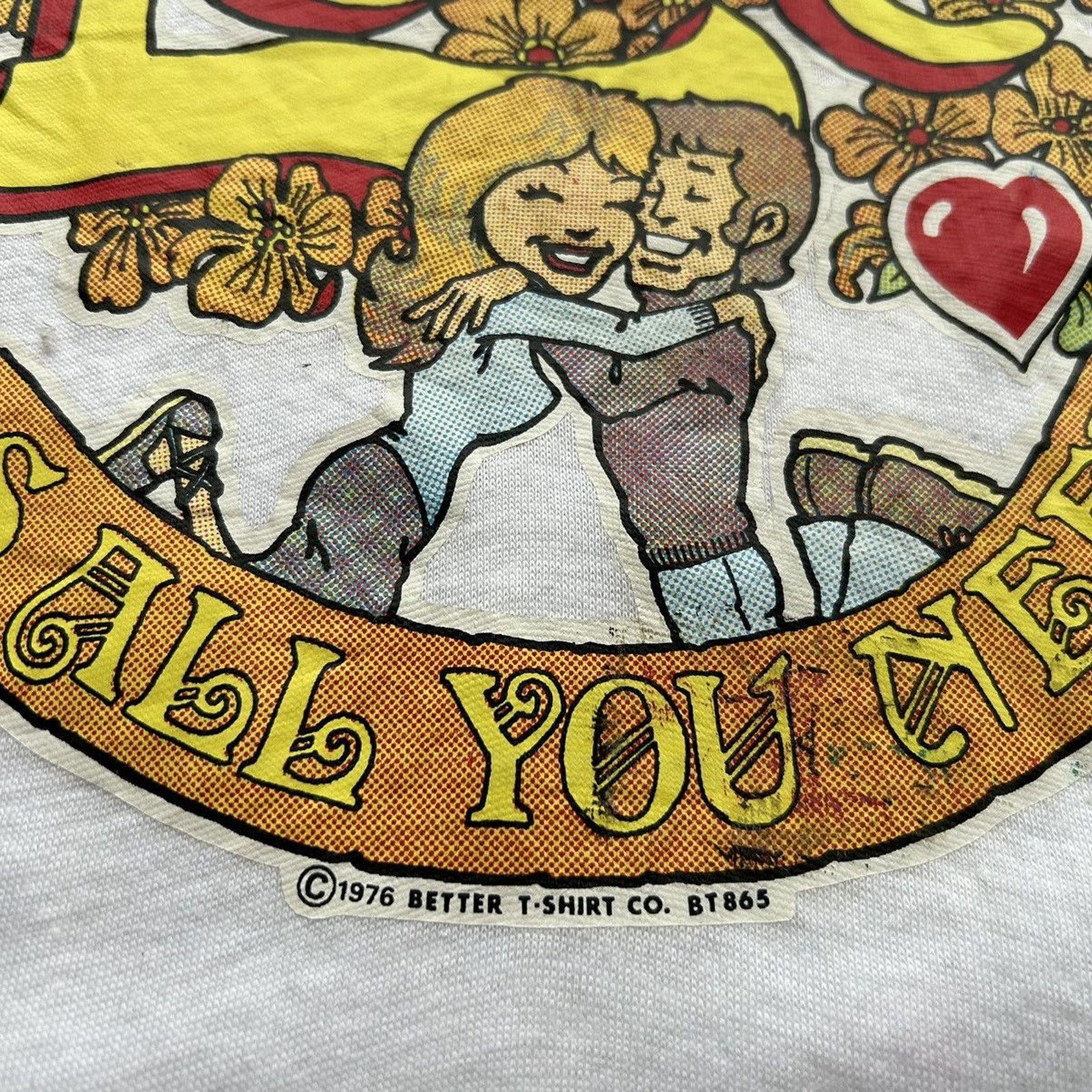 Fruit Of The Loom Vintage 70s Love Is All You Need Art Graphic T Shirt Medium Size US M / EU 48-50 / 2 - 6 Thumbnail