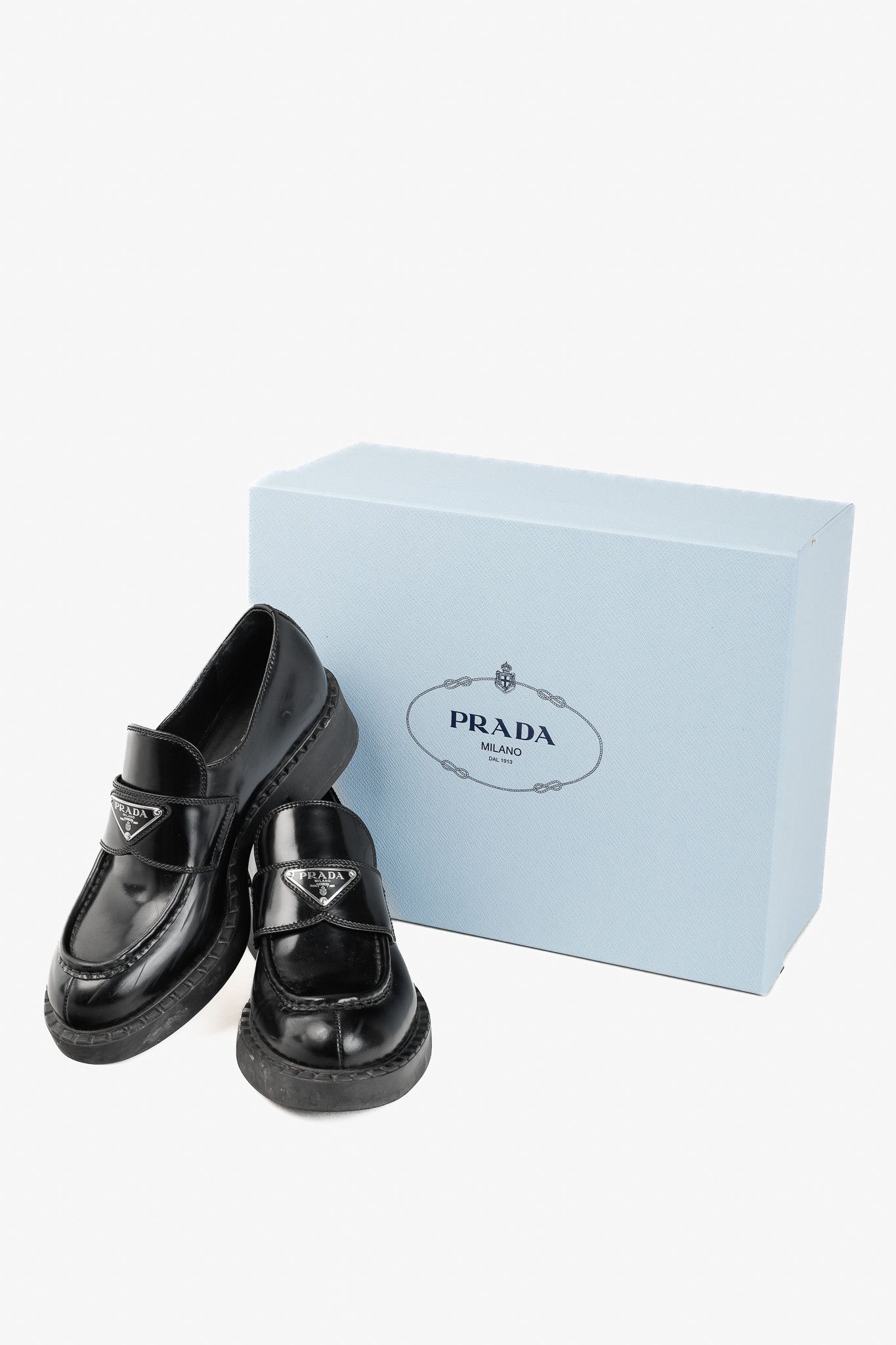 Prada Prada Nero Spazzolato Leather Triangle Logo Loafers Size US 6.5 / IT 36.5 - 12 Thumbnail