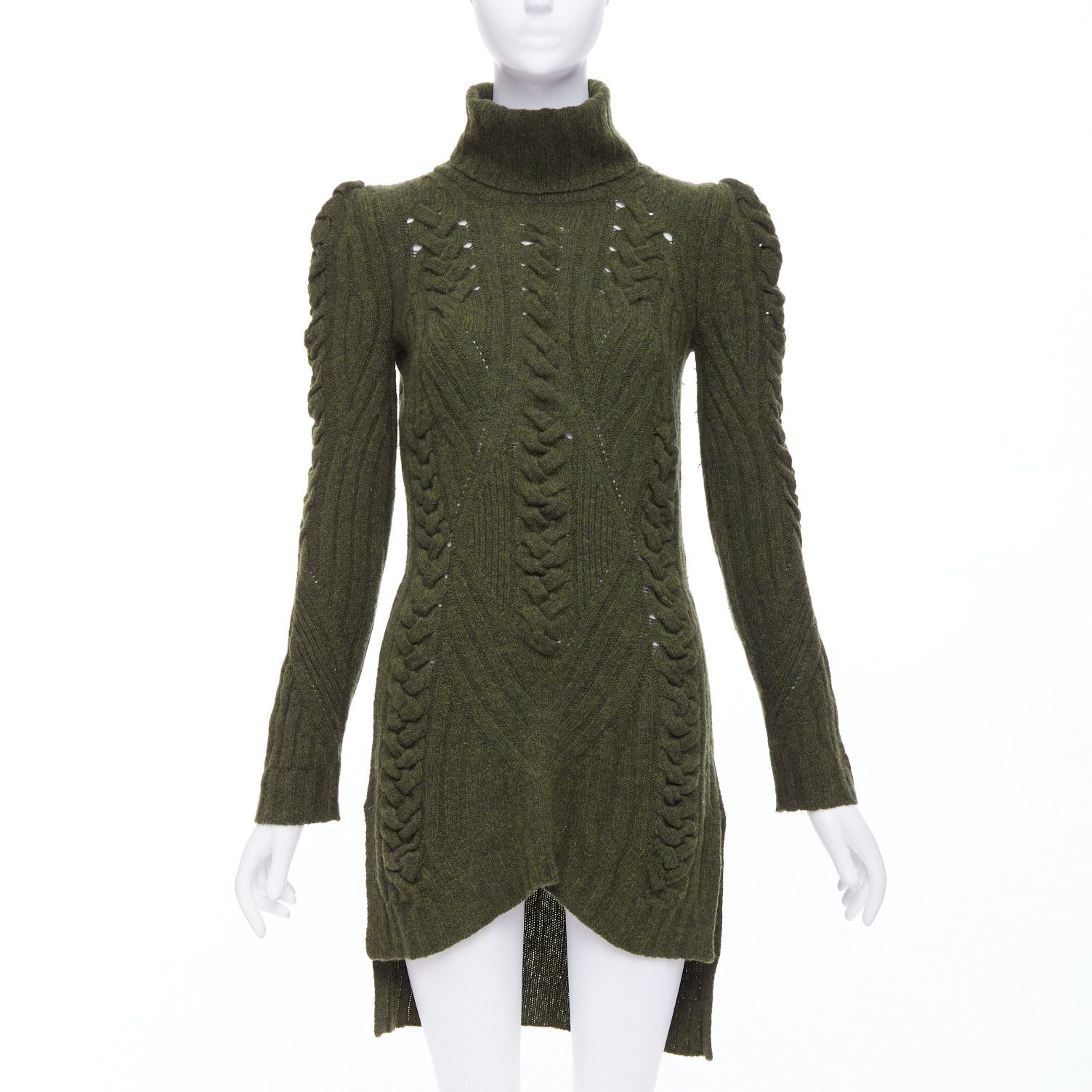 Celine OLD CELINE 2010 Runway Phoebe Philo green wool cashmere cable knit dress S Size S / US 4 / IT 40 - 1 Thumbnail