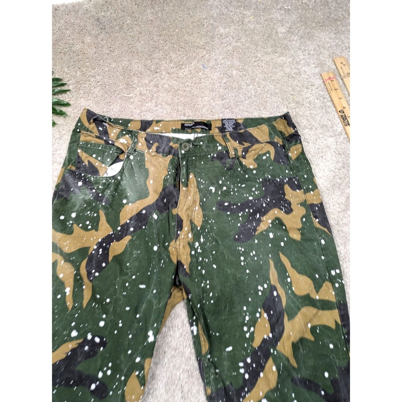 Vintage QRUEL Pants Mens 38x30 Green Camo Chino Straight Leg Canvas Paint Splatter Size US 38 / EU 54 - 3 Thumbnail