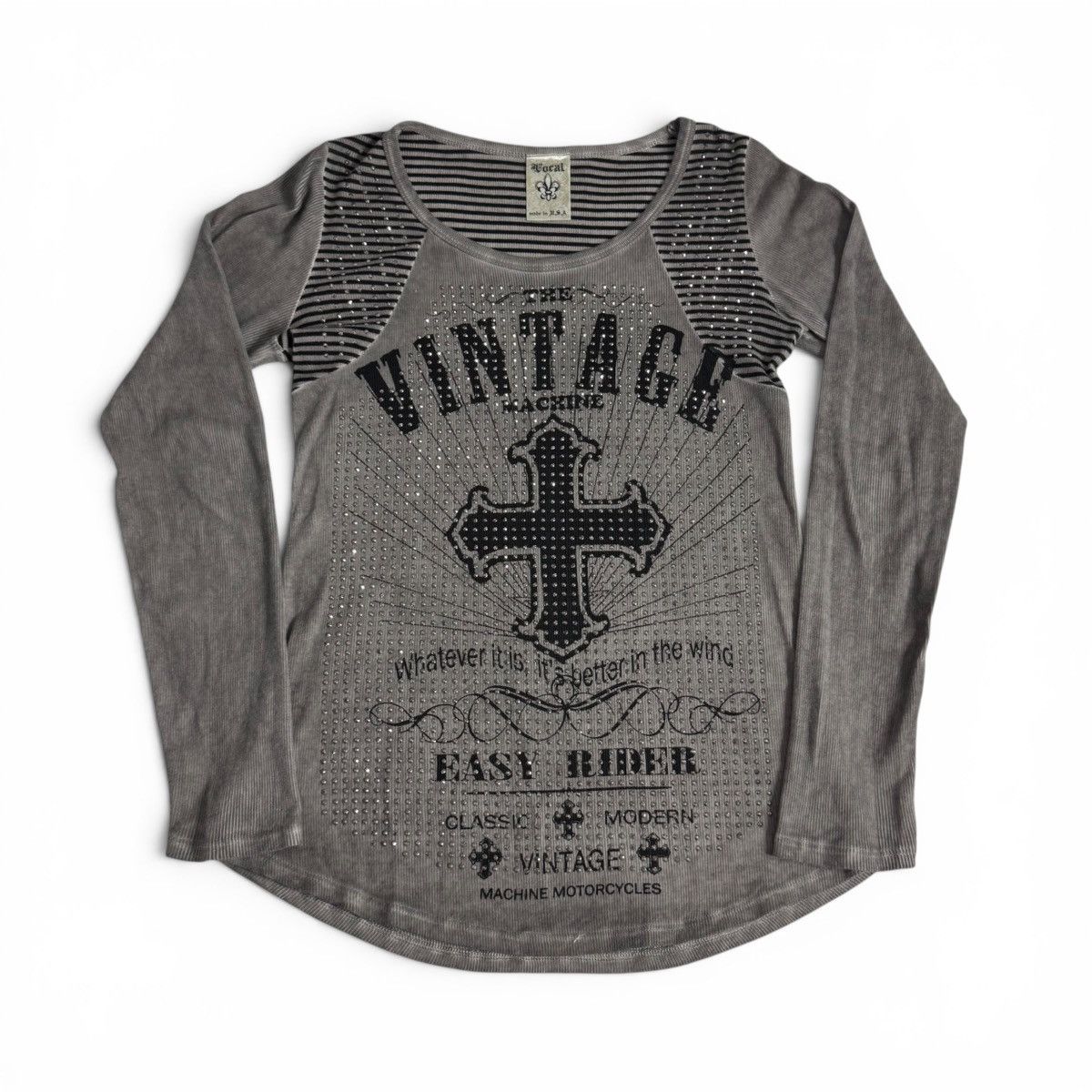 Other Vintage Western Grunge Striped Rhinestone Longsleeve Top Size M / US 6-8 / IT 42-44 - 1 Thumbnail