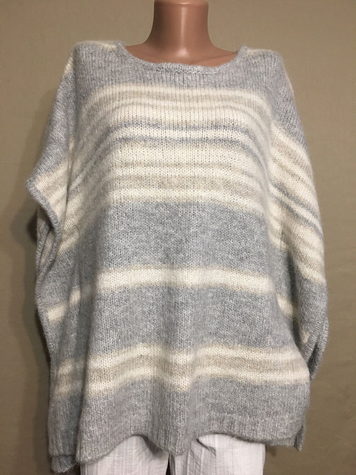 Other HEMISPHERE Grey Stripped Wool Angora Poncho Sweater Size S Size S / US 4 / IT 40 - 2 Thumbnail