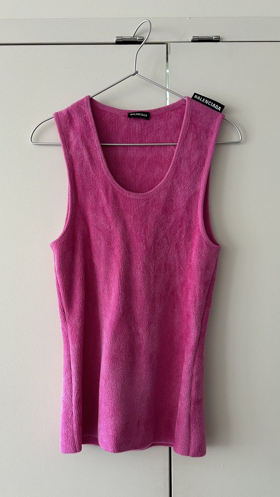 image of Balenciaga Runway Ss19 Pink Ribbed Velvet Tank Top, Men's (Size Small)