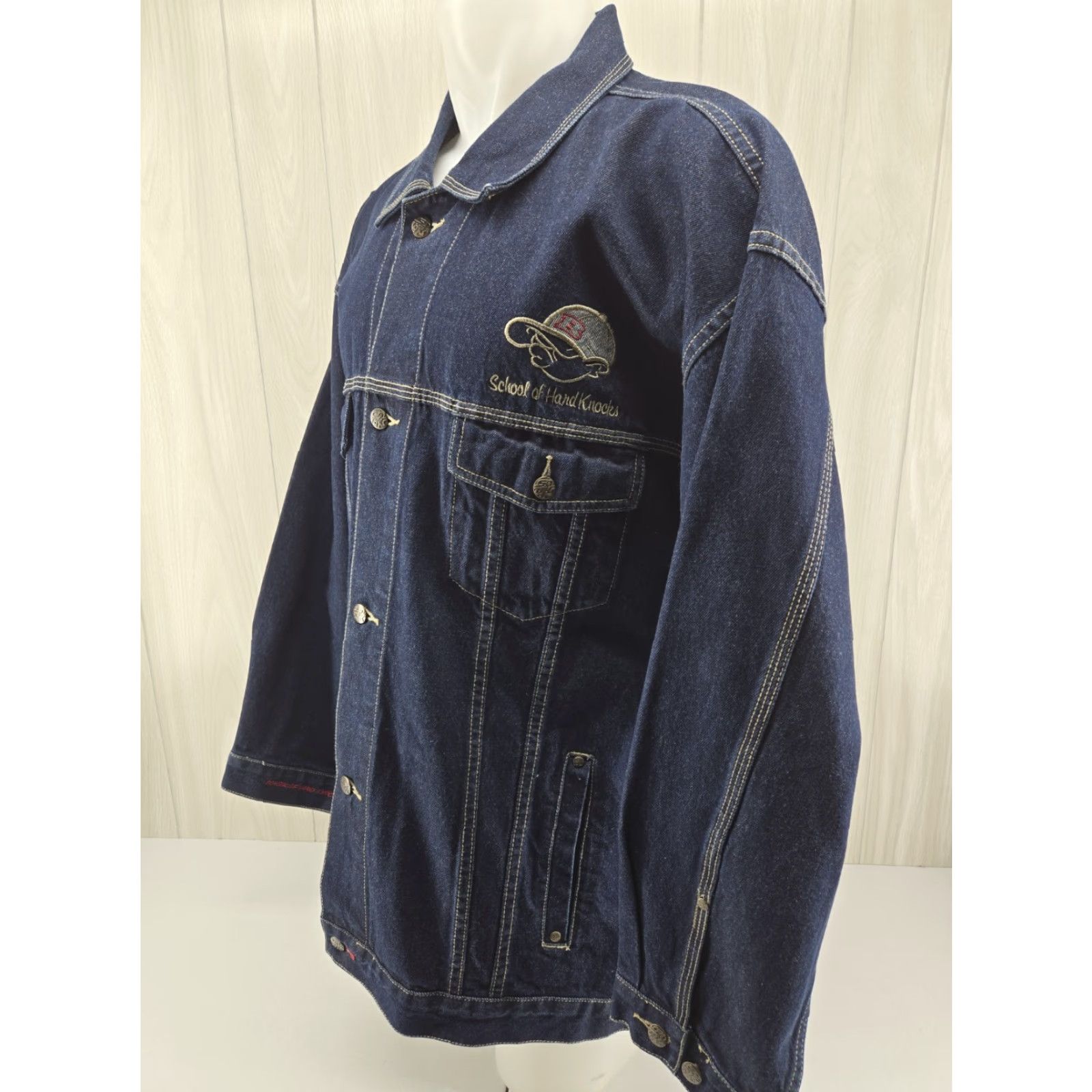 Denime VINTAGE SOHK Denim Jean Jacket Mens 2XL 90s Y2K Blue Embroidered Logo Pocket Casual Jacket Mens Size US 39 - 4 Thumbnail