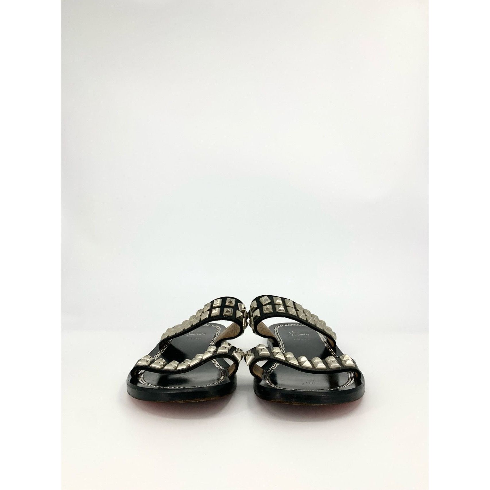 Christian Louboutin Christian Louboutin Womens Black Leather Studded Sandals Riv Size US 11 / IT 41 - 3 Thumbnail