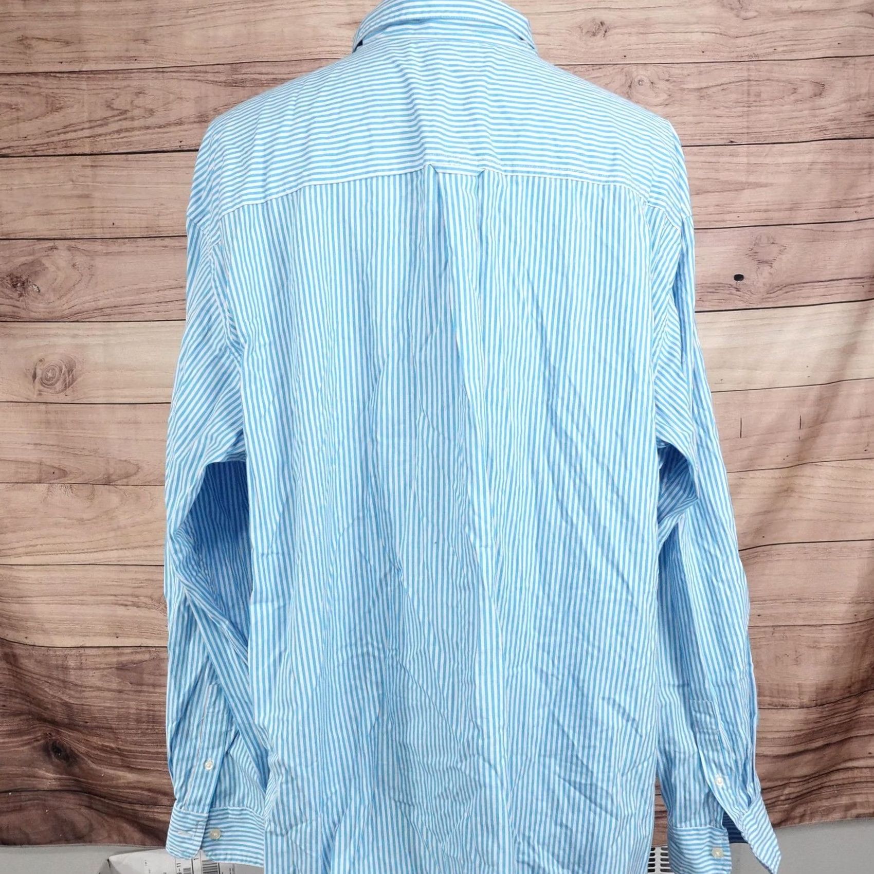 Chaps Chaps Shirt Mens 3XLT Blue Striped Long Sleeve Button-Up Cotton Blend Embroidered Size US XXL / EU 58 / 5 - 4 Thumbnail