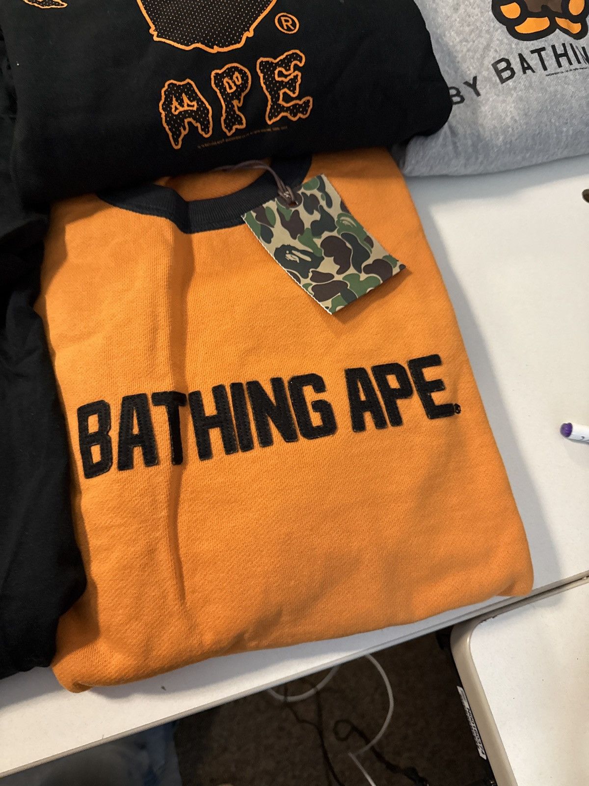 Bape BAPE “Bathing Ape” Crewneck Sweatshirt – Orange/Black – NWT Size US L / EU 52-54 / 3 - 2 Thumbnail