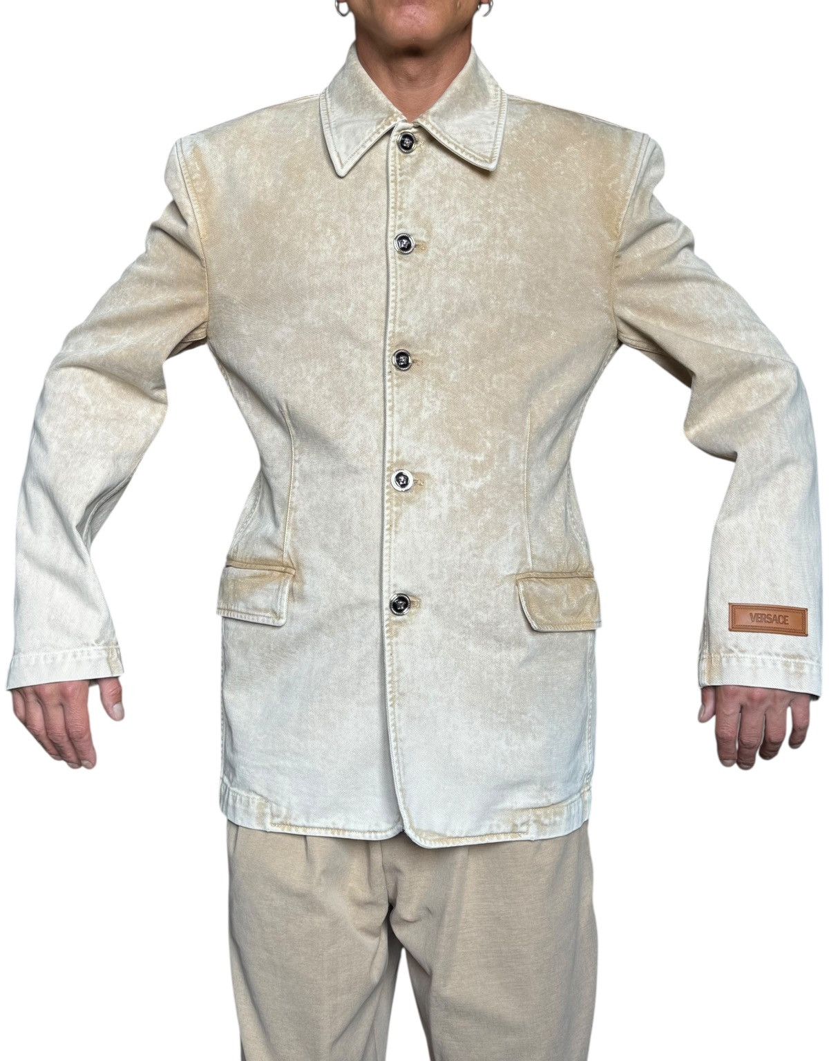 Versace Versace Beige Faded Denim Jacket with Medusa Buttons – M Size US M / EU 48-50 / 2 - 5 Thumbnail