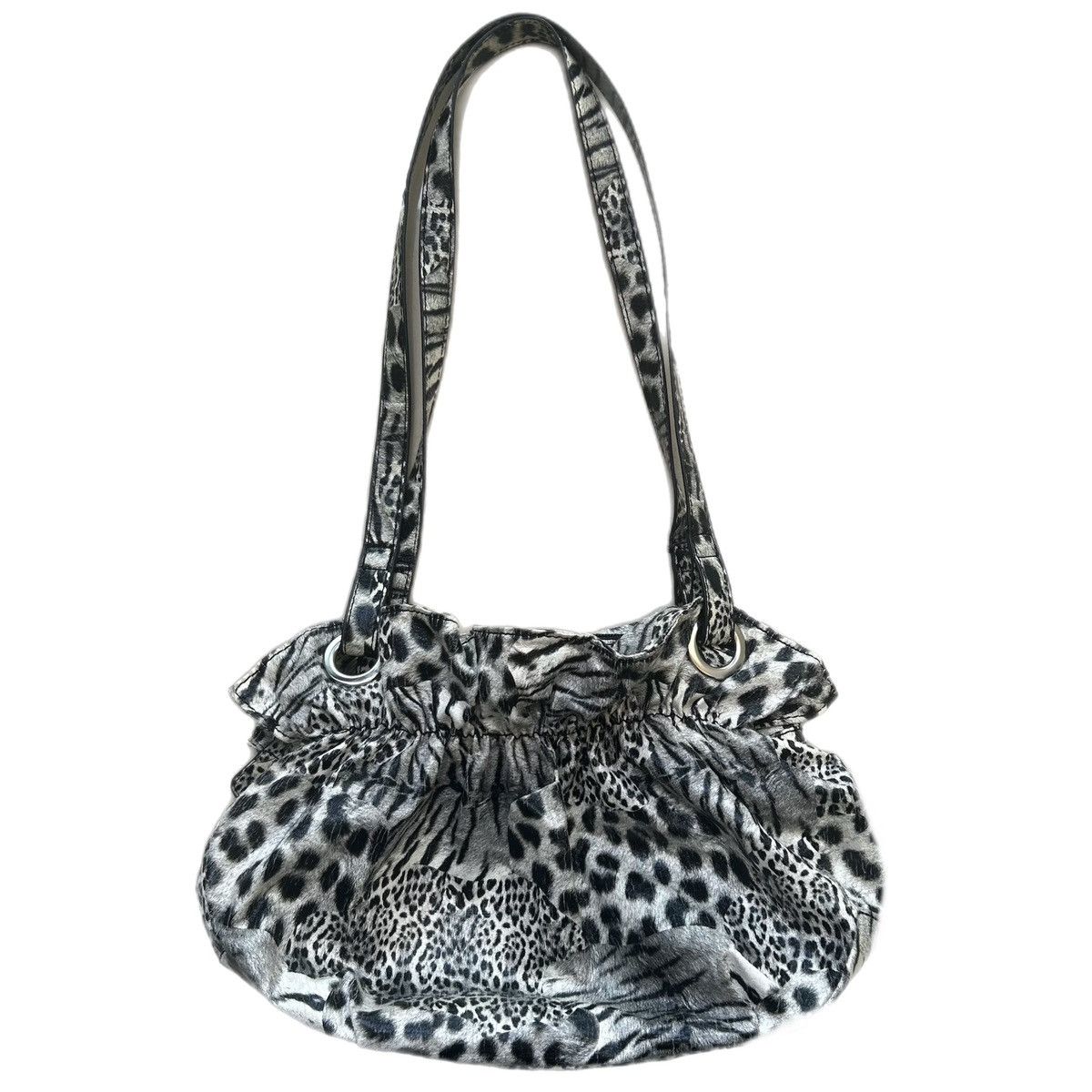 Y2K Leopard Print Grey Shoulder Bag, Women's