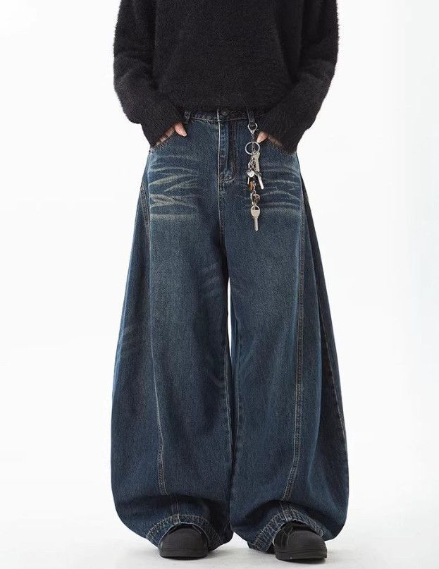 Vintage American Retro Washed Whiskered Curved-Cut Denim Jeans Size US 32 / EU 48 - 4 Thumbnail