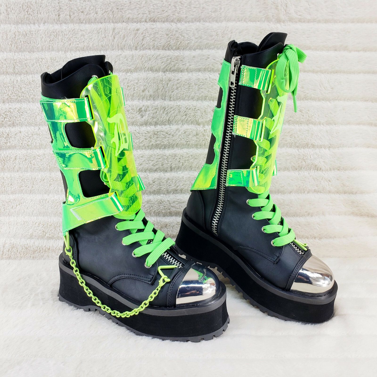 Other GraveDigger 255 Neon Green Acrylic Shield Mid Calf Boots Men Size US 5 / EU 37 - 1 Thumbnail