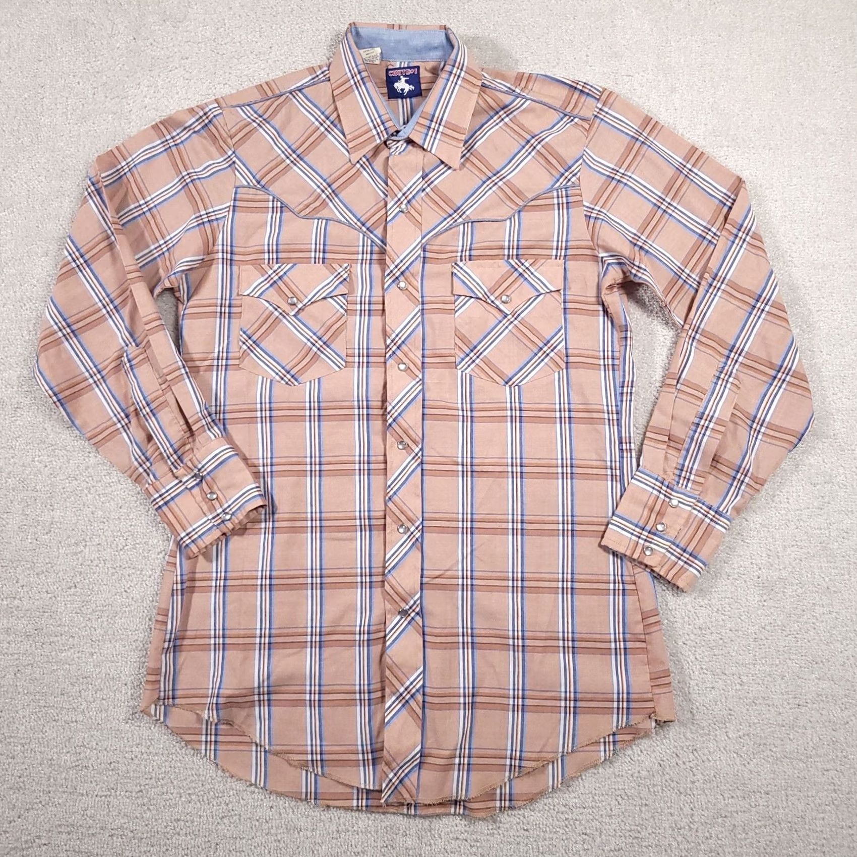 Vintage VINTAGE Chute #1 Shirt Brown Check Pearl Snap Cowboy Rodeo Western Mens 15.5 33 Size US L / EU 52-54 / 3 - 2 Thumbnail